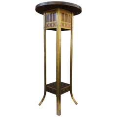 Viennese Secession Brass Plant or Display Stand w. Mahogany Color Template Motif