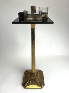 Viennese Secession Side Table in Brass and Opal Glass, Josef Hoffmann Style