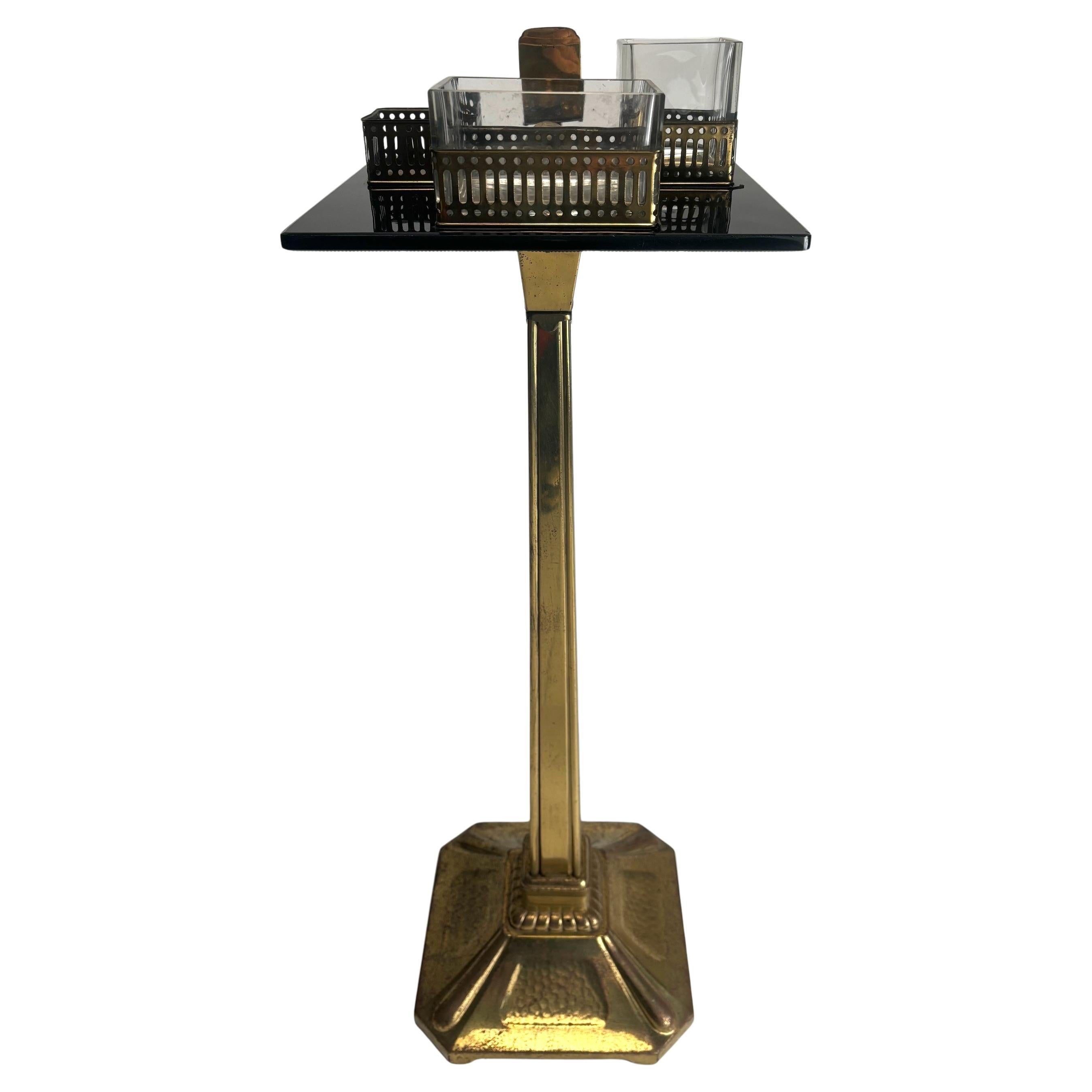 Viennese Secession Side Table in Brass and Opal Glass, Josef Hoffmann Style For Sale