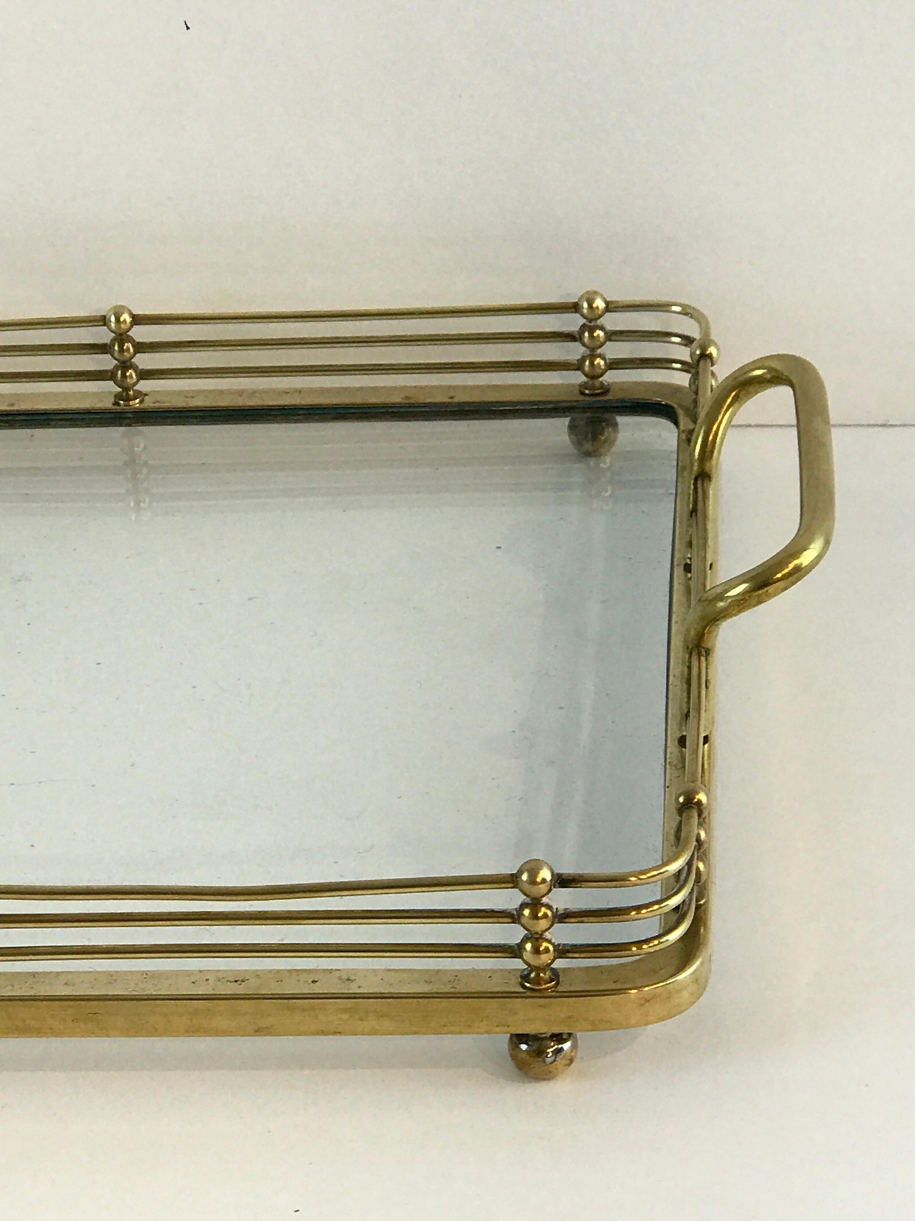 Viennese Secessionist brass and glass gallery tray, of rectangular form with 9