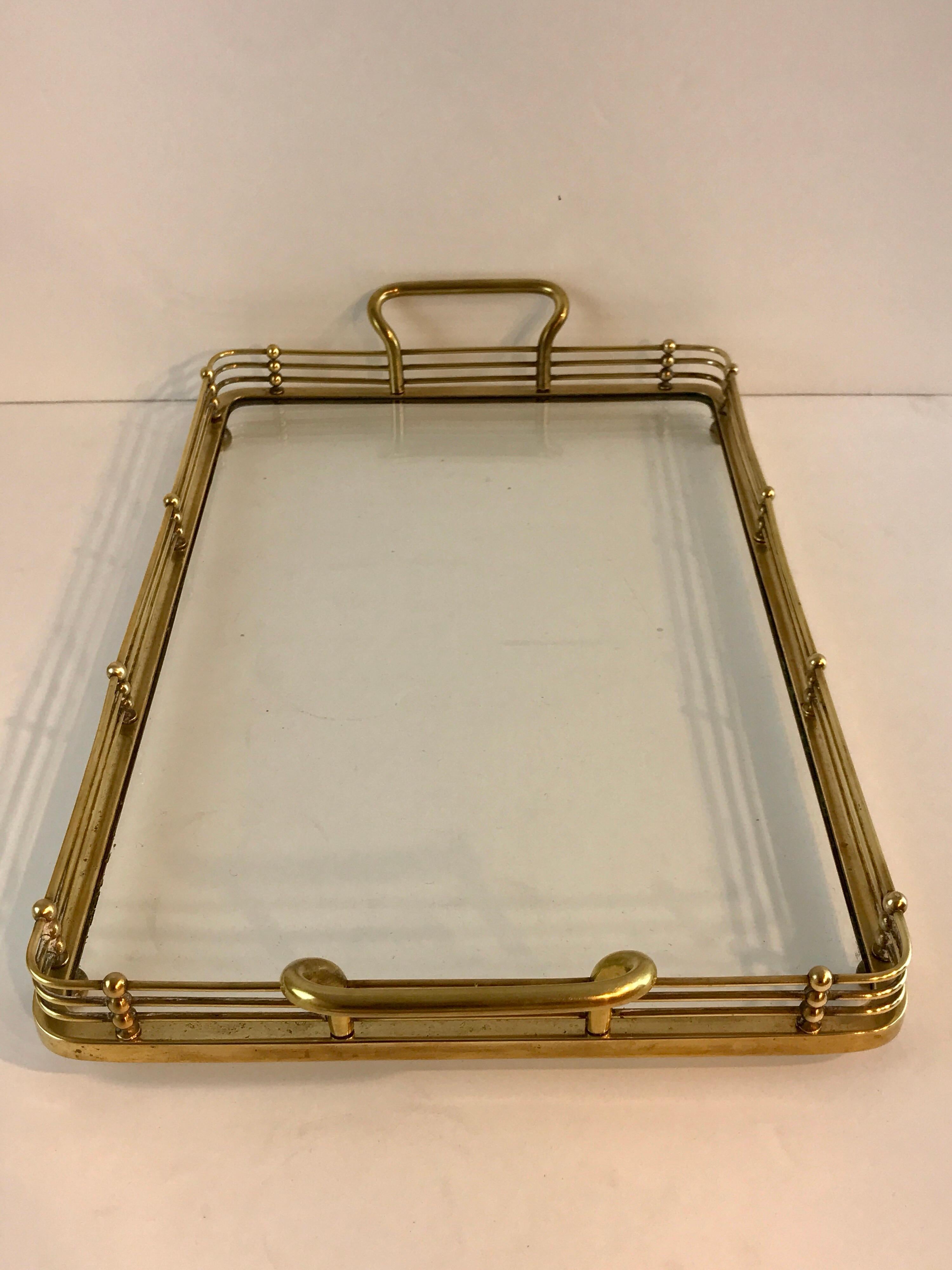 Austrian Viennese Secessionist Brass and Glass Gallery Tray