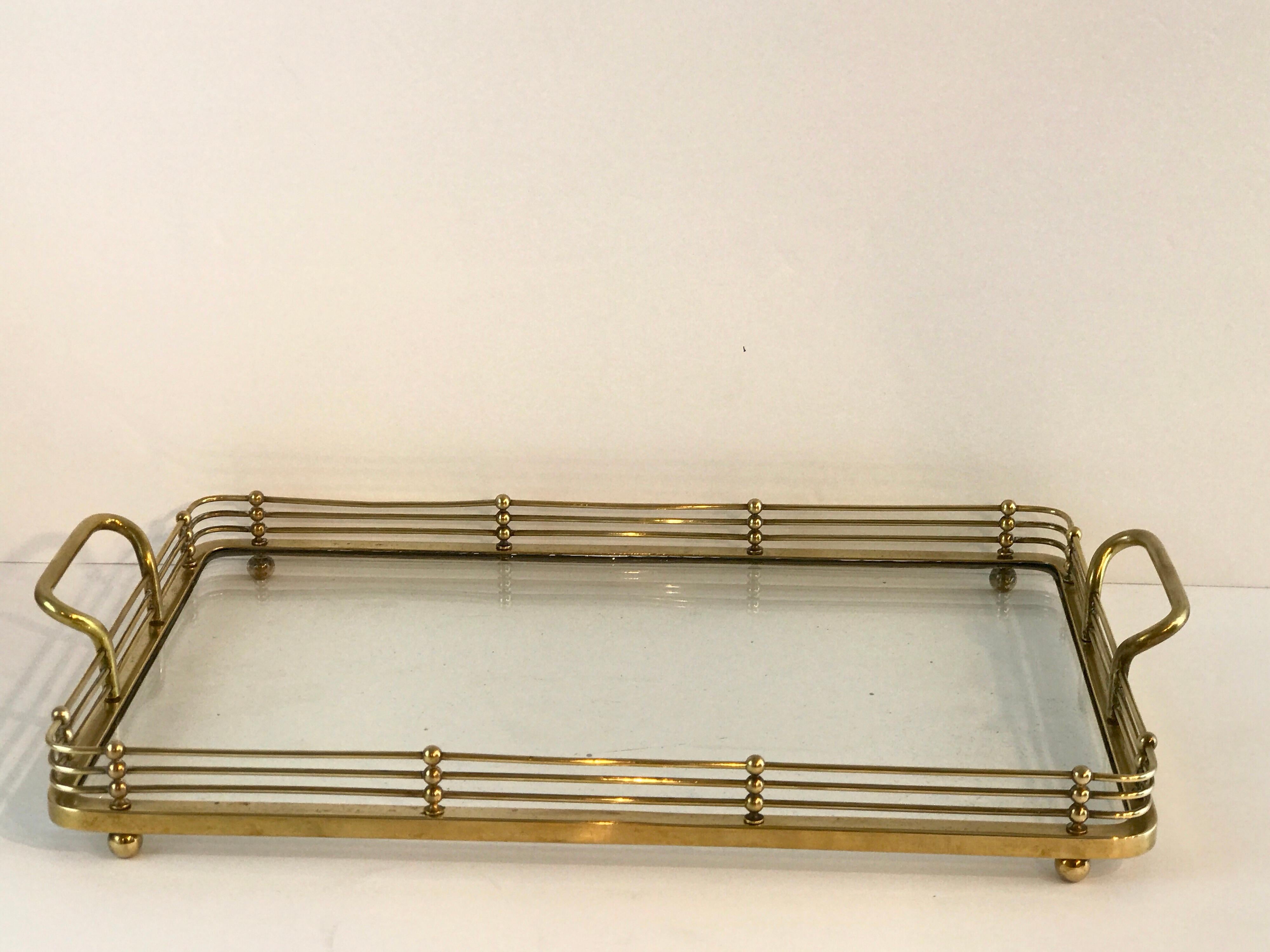 Early 20th Century Viennese Secessionist Brass and Glass Gallery Tray