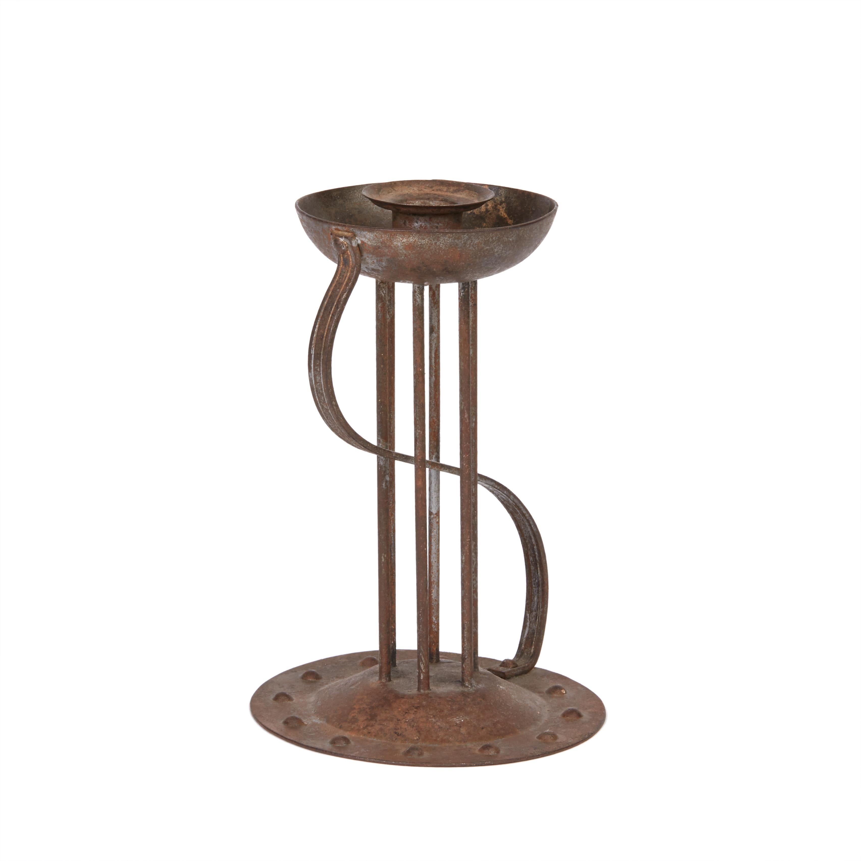 Early 20th Century Viennese Secessionist Hugo Berger Industrial Art Iron Candlestick, circa 1900