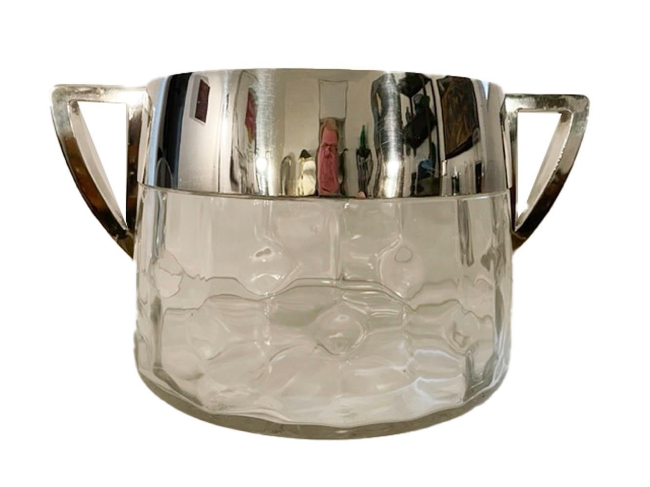 Vienna Secession silver plated and glass champagne/wine bucket of monumental size (16 inches across the handles) in the 