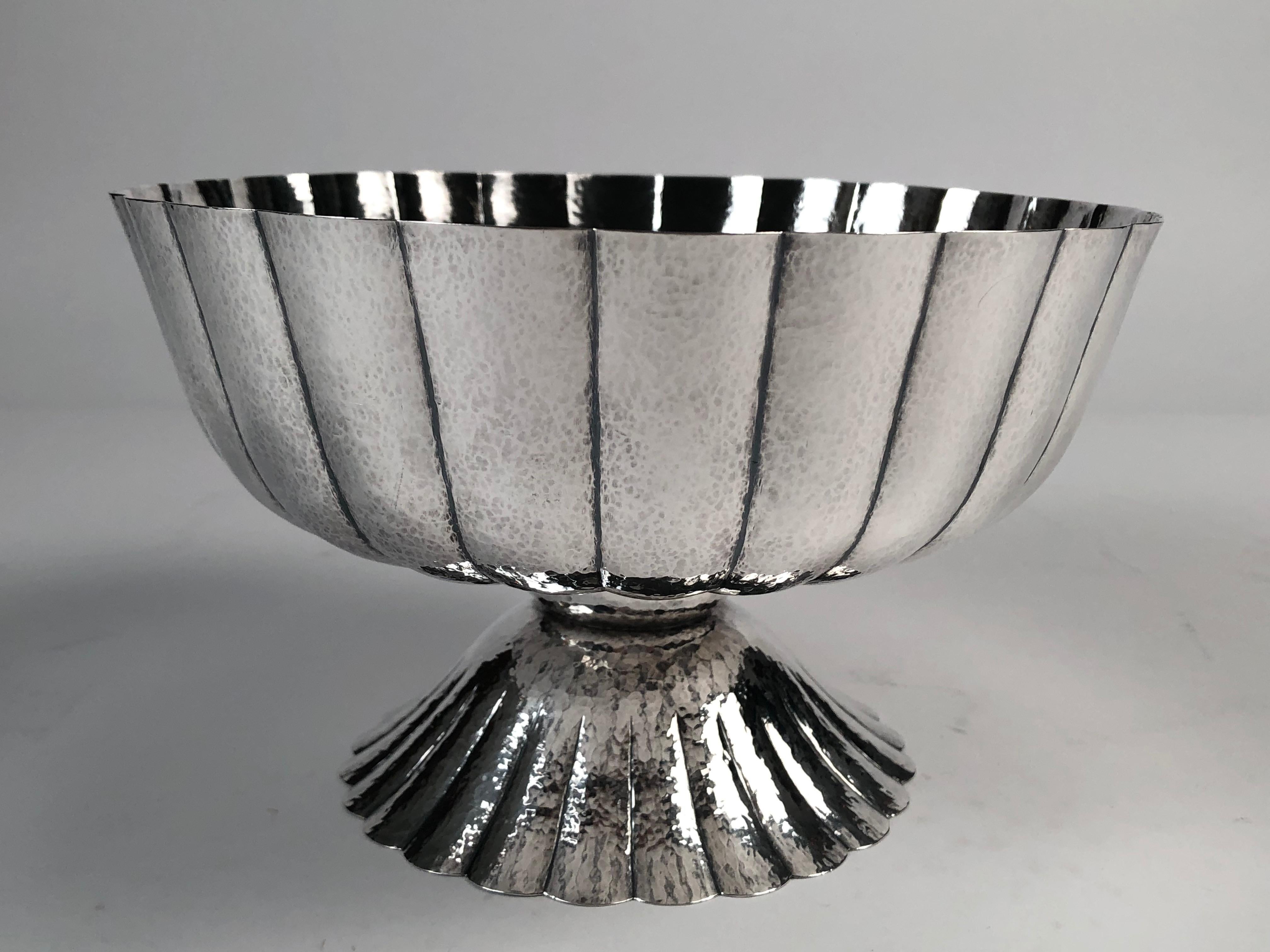 Hammered Viennese Secessionist Silver Footed Bowl after a Josef Hoffmann Design