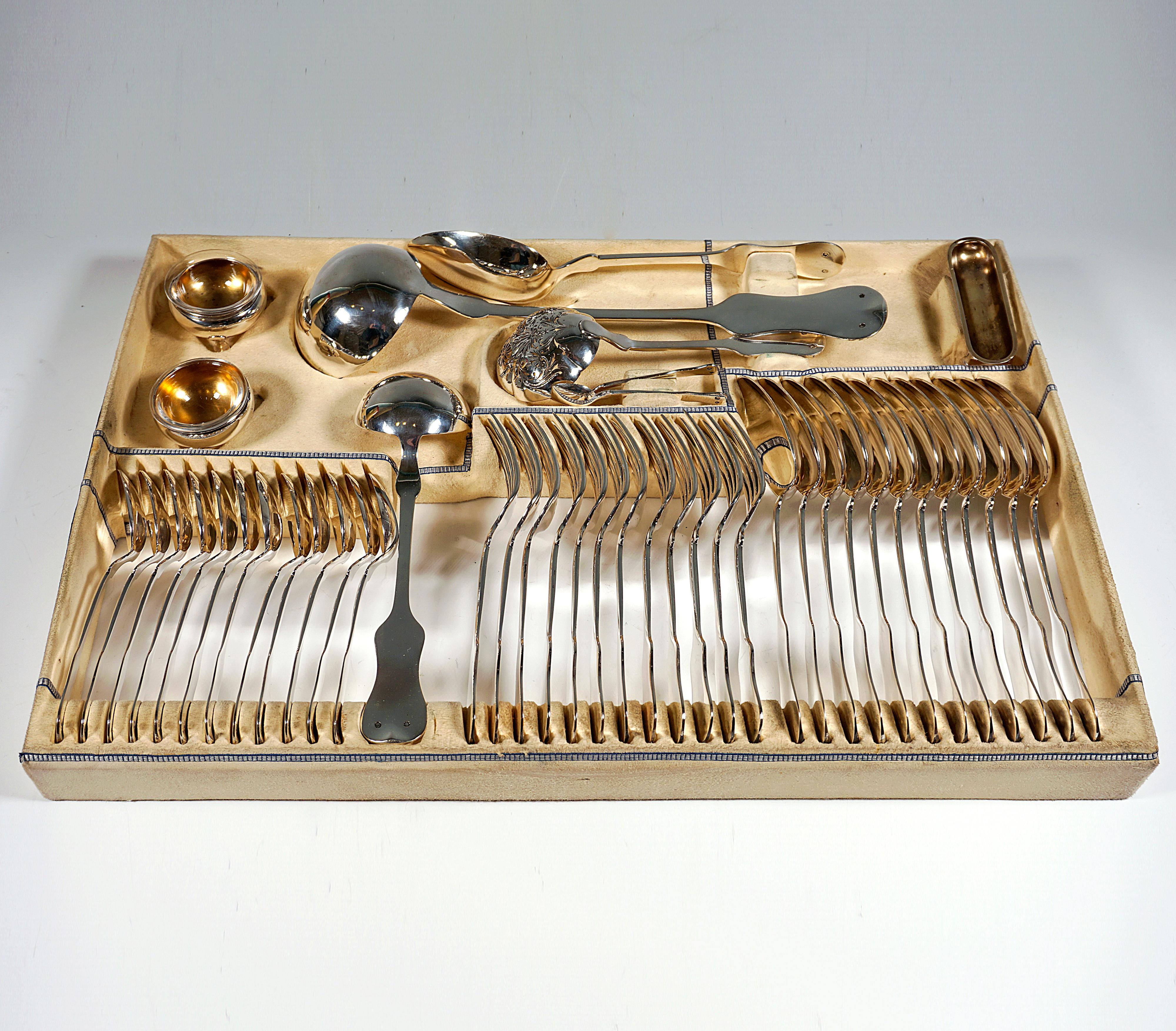 Austrian Viennese Silver Art Nouveau Cutlery Set, 12 People by Klinkosch In Original Case For Sale