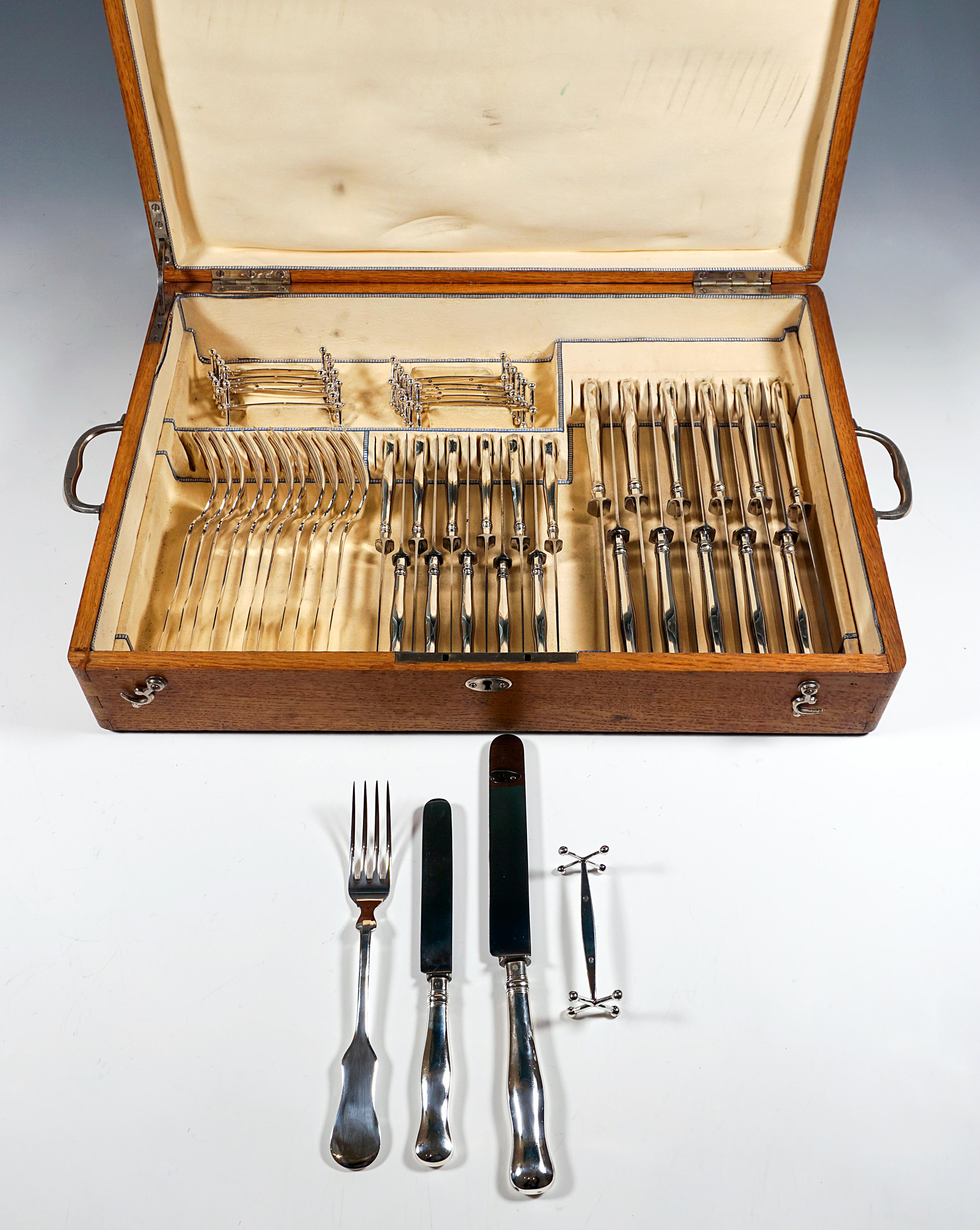 Viennese Silver Art Nouveau Cutlery Set, 12 People by Klinkosch In Original Case For Sale 1