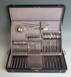 Viennese Silver Art Nouveau Cutlery Set for 12 People by Sturm in Original Case