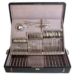 Viennese Silver Art Nouveau Cutlery Set for 12 People by Sturm in Original Case