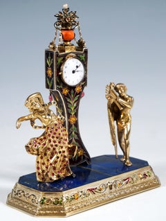 Viennese Silver Belle Epoque Splendour Clock With Enamel And Gemstones, Ca. 1880