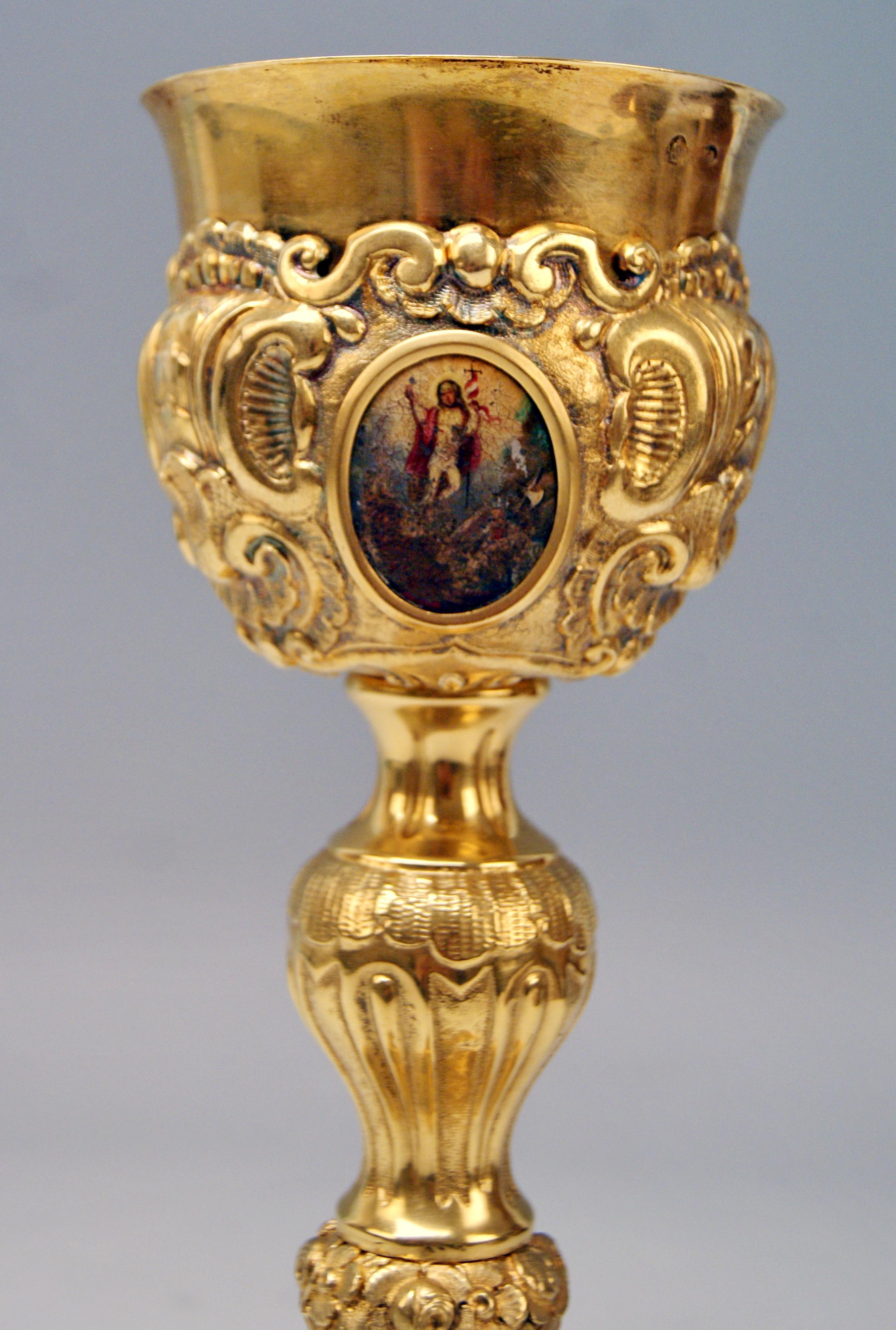 Baroque Revival Viennese Silver Chalice Gilded in Original Casket, 1864