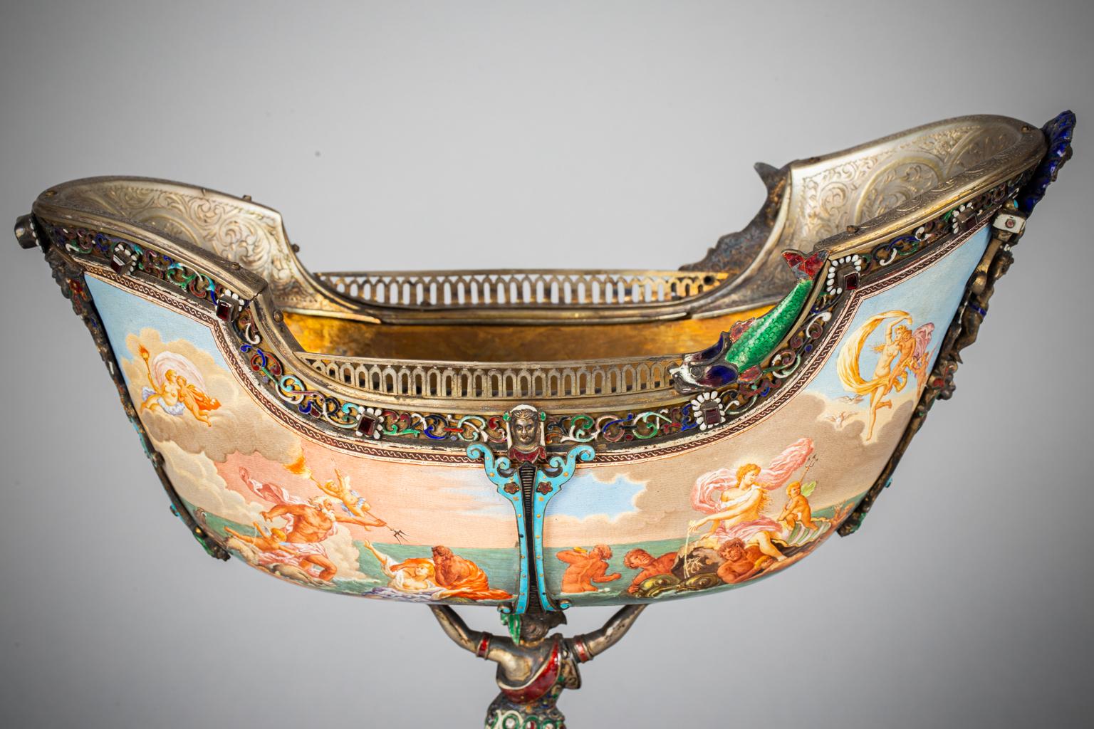 Viennese Silver, Enamel and Jeweled Nef, circa 1880 For Sale 2