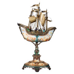 Viennese Silver, Enamel and Jeweled Nef, circa 1880