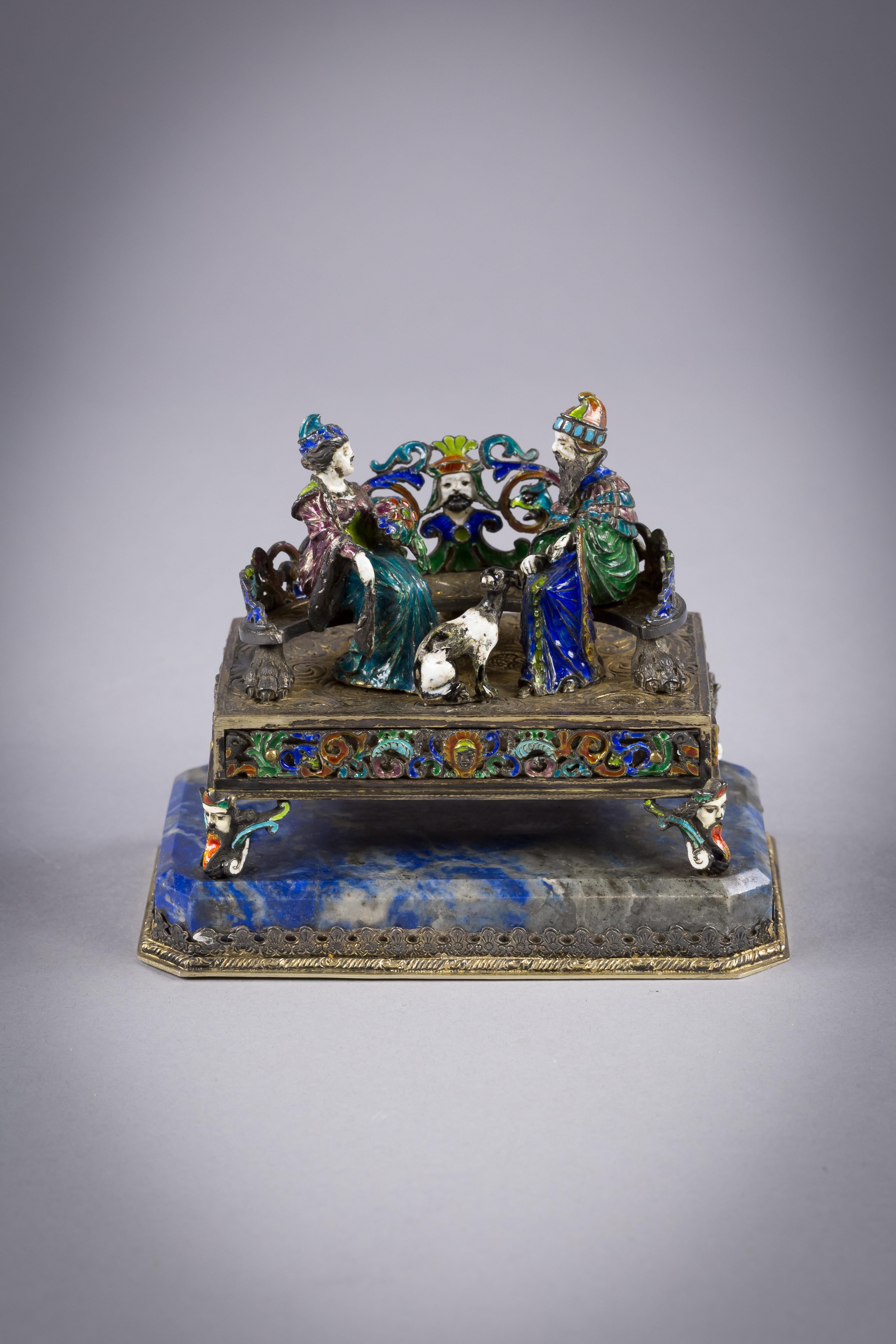 Viennese Silver Enamel and Lapis Figural Group, circa 1880 In Good Condition In New York, NY