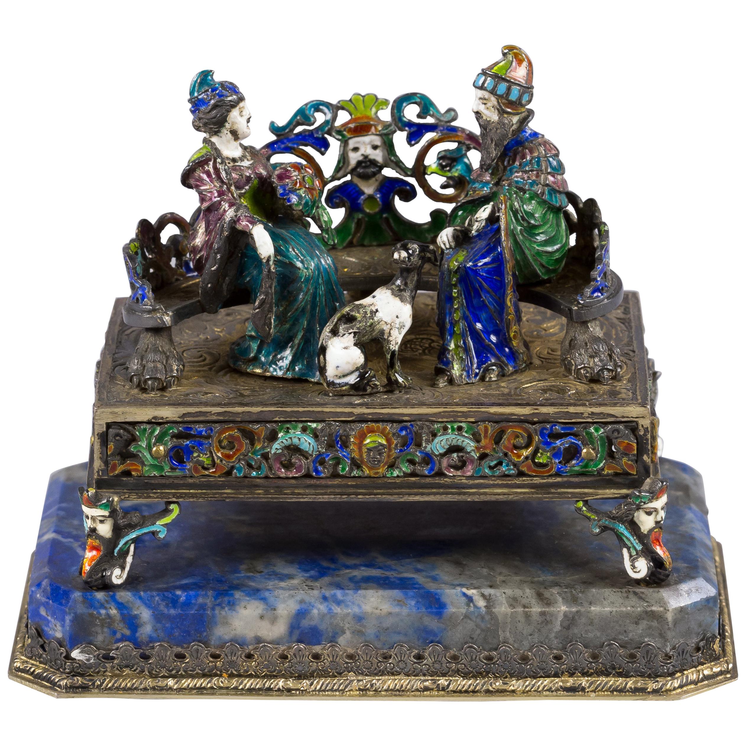Viennese Silver Enamel and Lapis Figural Group, circa 1880
