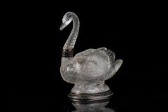 Viennese silver & Enamel mounted Carved Rock Crystal Swan Covered Box