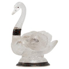 Viennese silver & Enamel mounted Carved Rock Crystal Swan Covered Box
