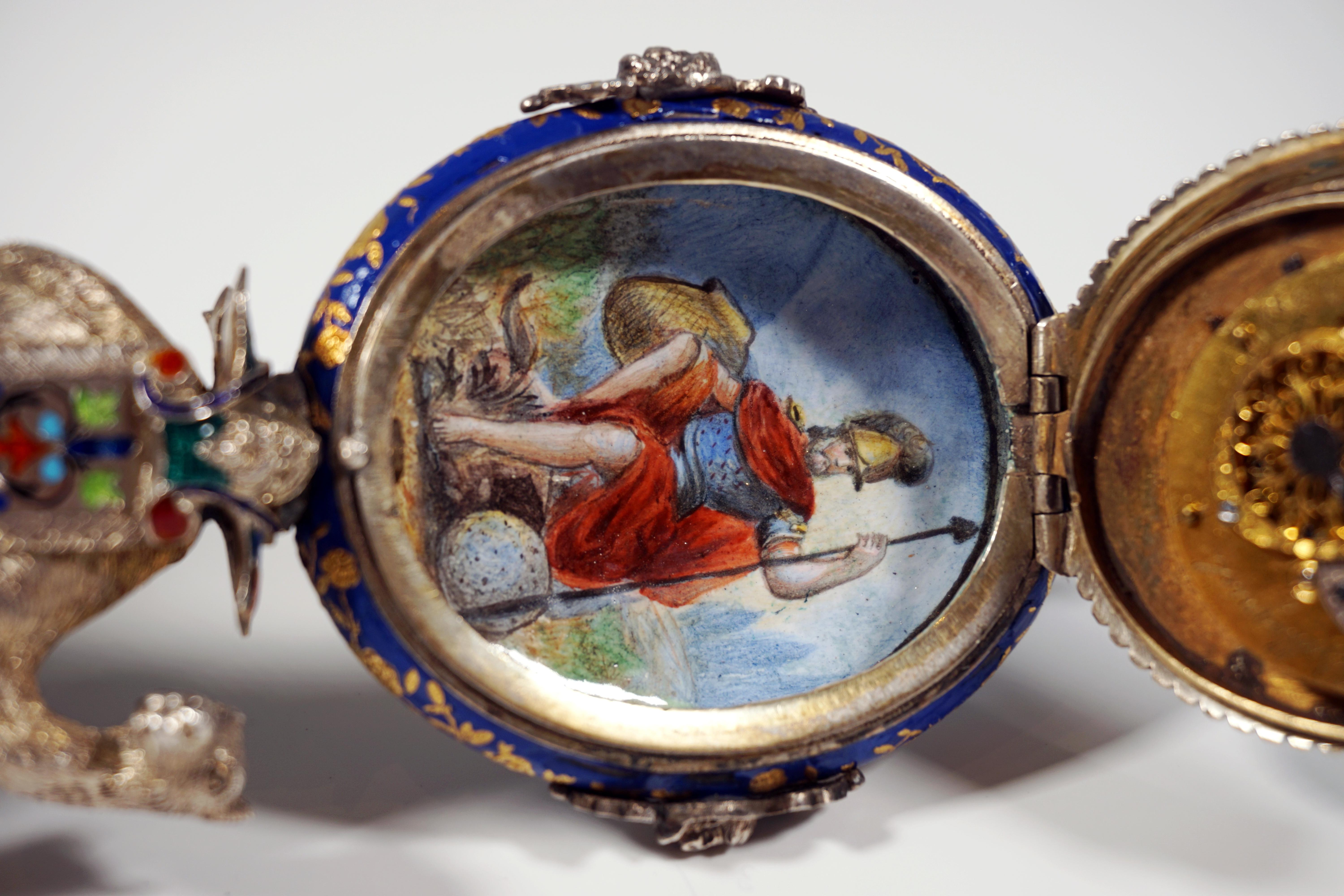 Viennese Silver Enamel Table Clock with Camel Carrying the Case, circa 1880 3
