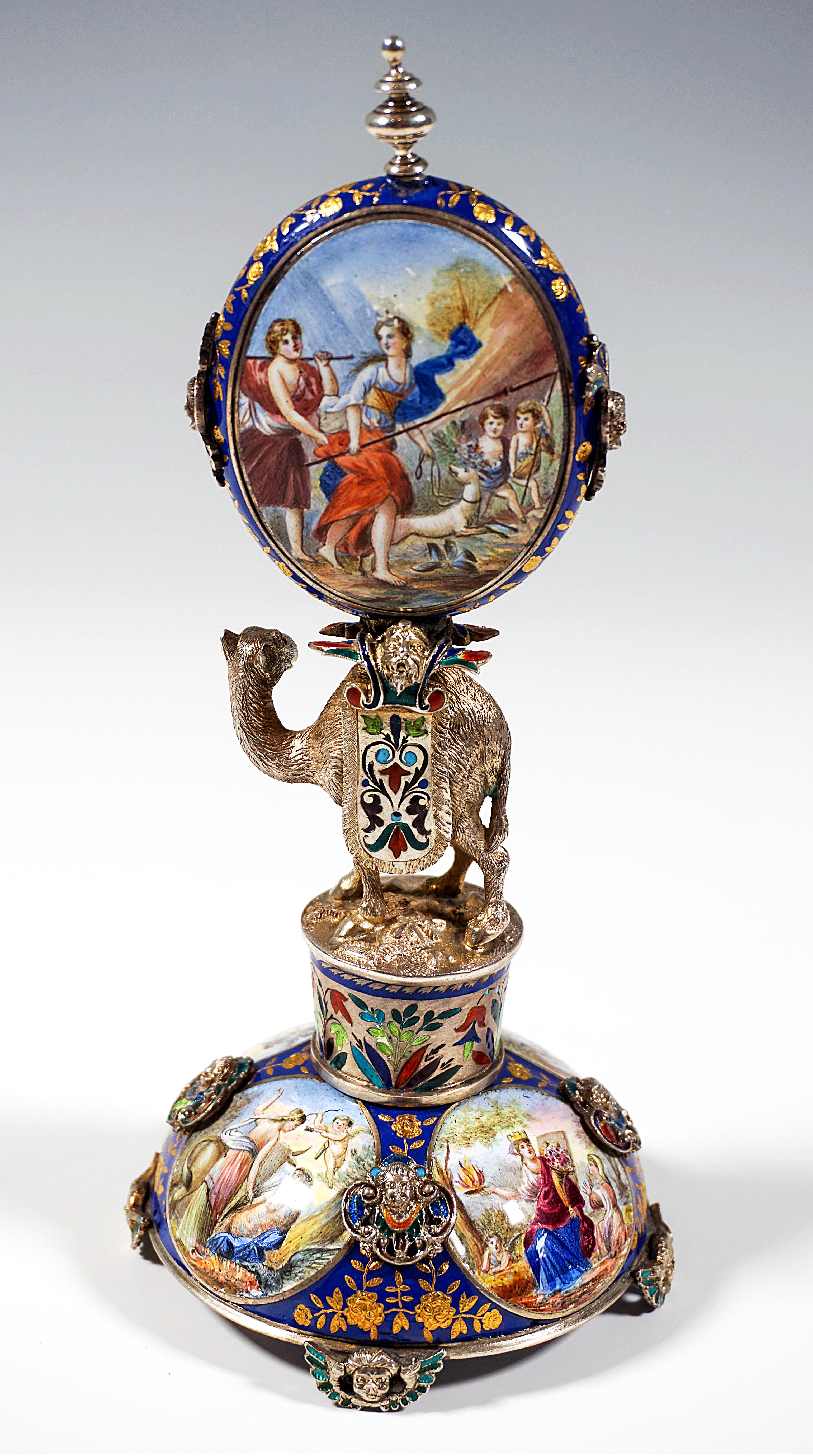 Viennese Silver Enamel Table Clock with Camel Carrying the Case, circa 1880 5