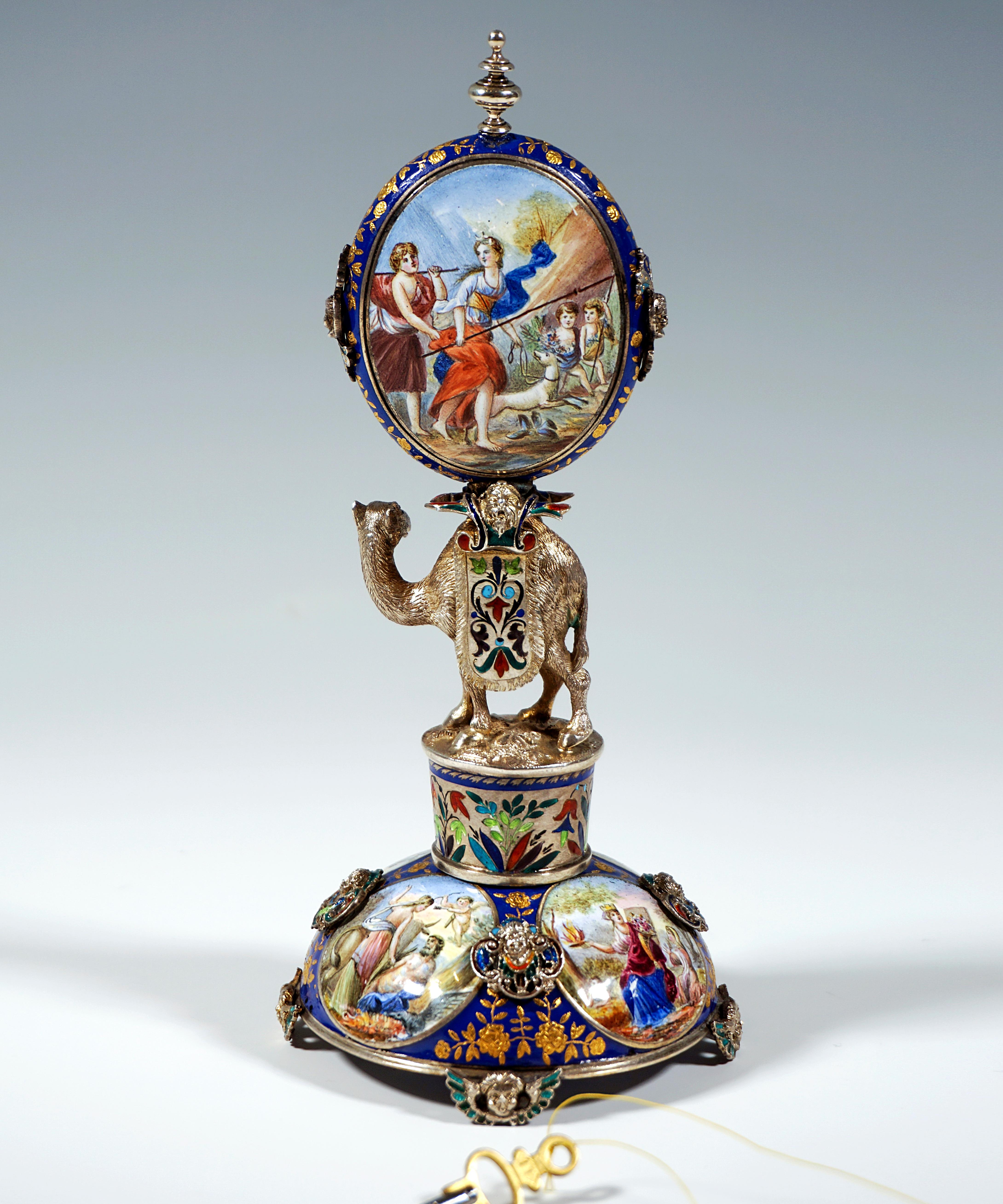 Other Viennese Silver Enamel Table Clock with Camel Carrying the Case, circa 1880