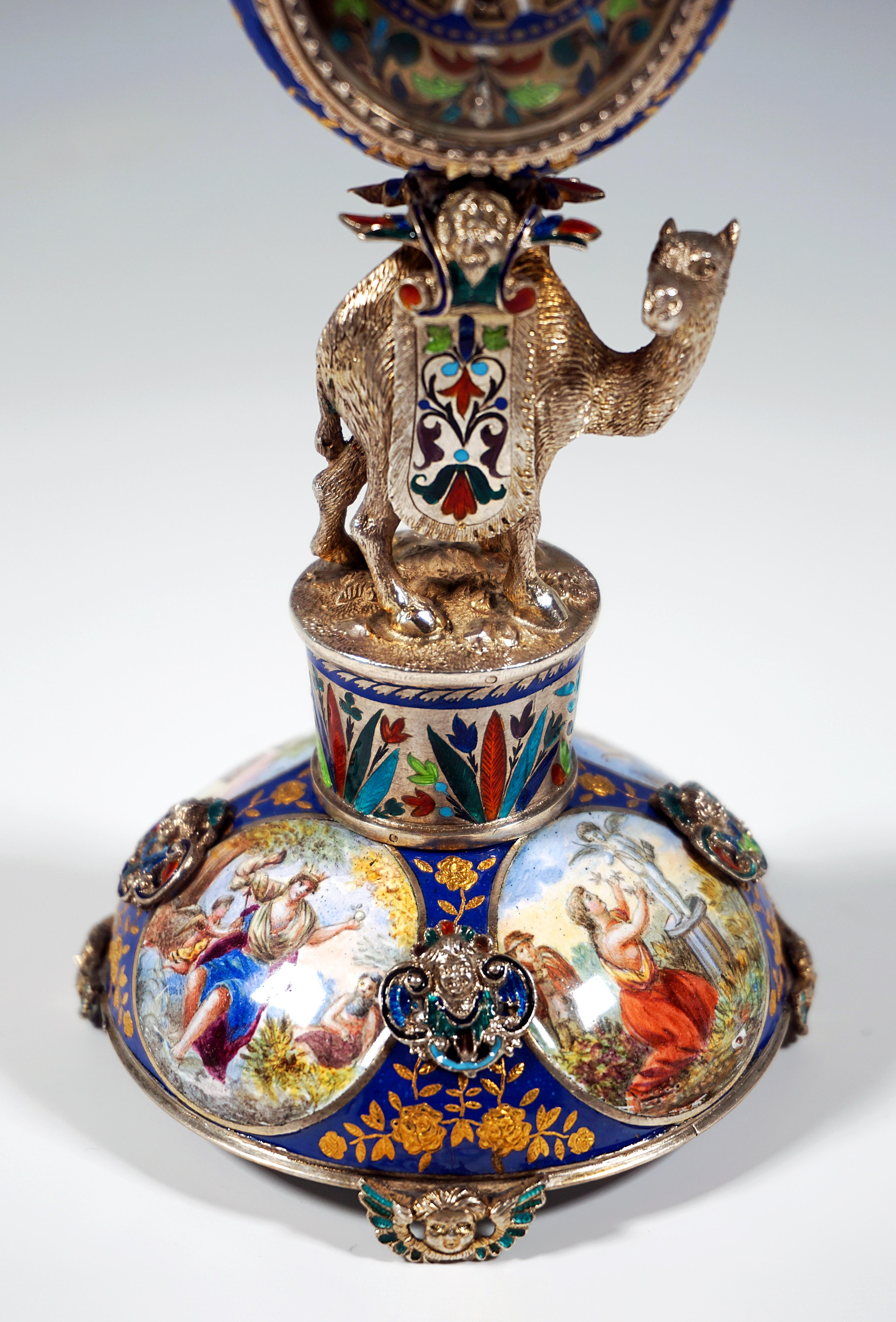 Late 19th Century Viennese Silver Enamel Table Clock with Camel Carrying the Case, circa 1880