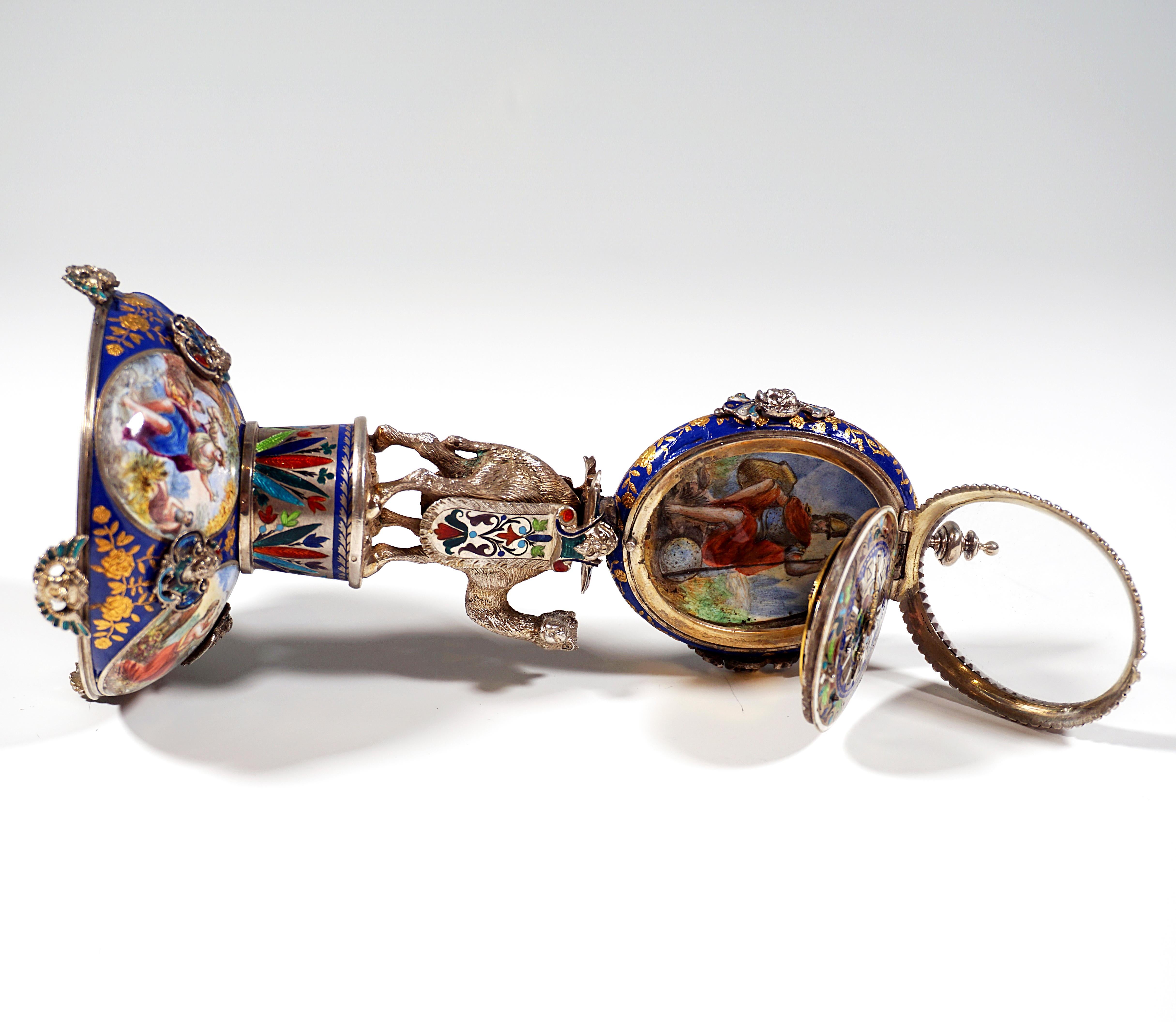 Viennese Silver Enamel Table Clock with Camel Carrying the Case, circa 1880 1