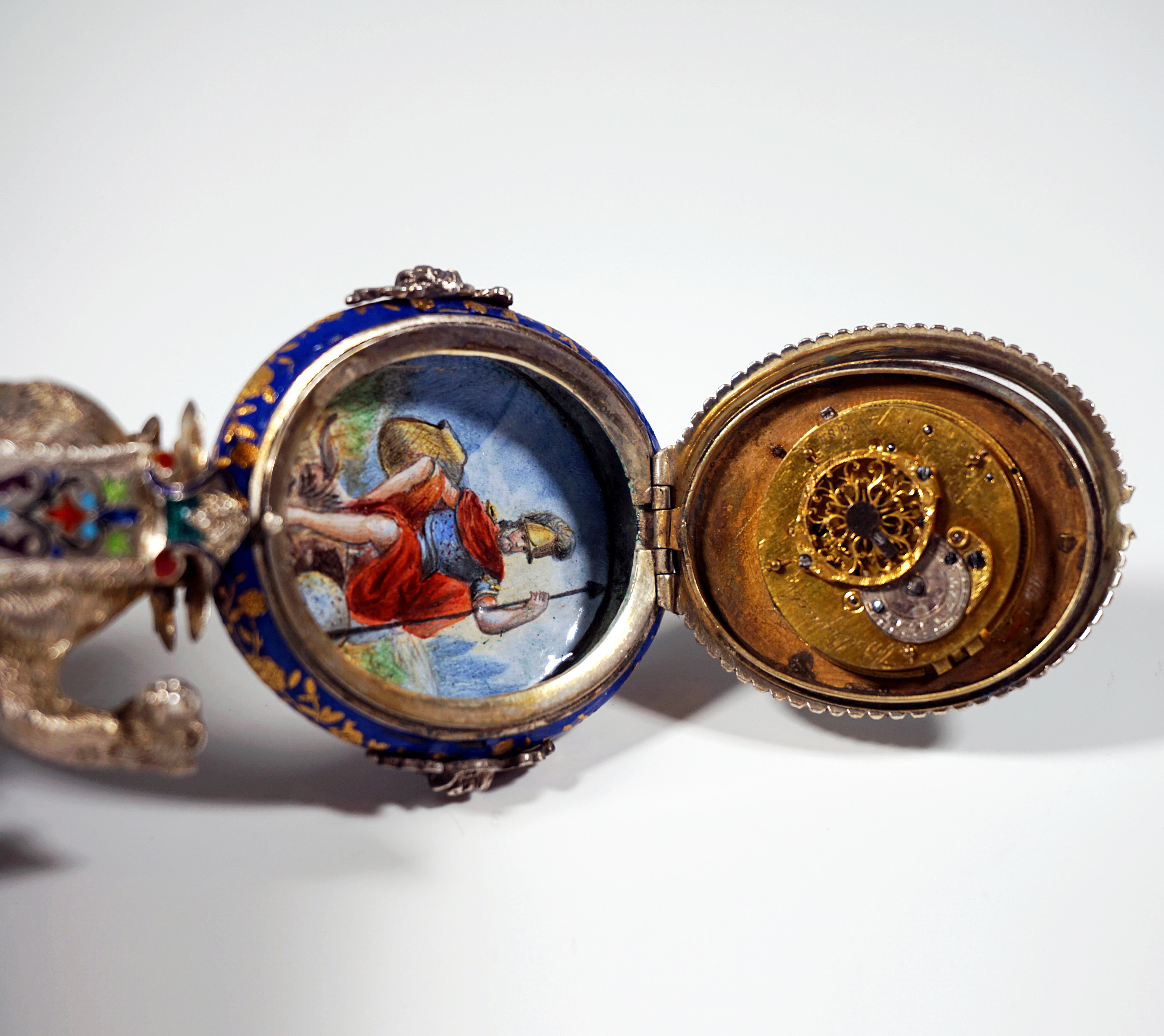 Viennese Silver Enamel Table Clock with Camel Carrying the Case, circa 1880 2