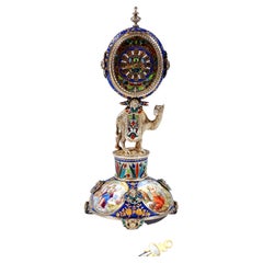 Viennese Silver Enamel Table Clock with Camel Carrying the Case, circa 1880