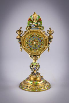 Viennese Silver Gilt and Enamel Sphinx Clock, circa 1880
