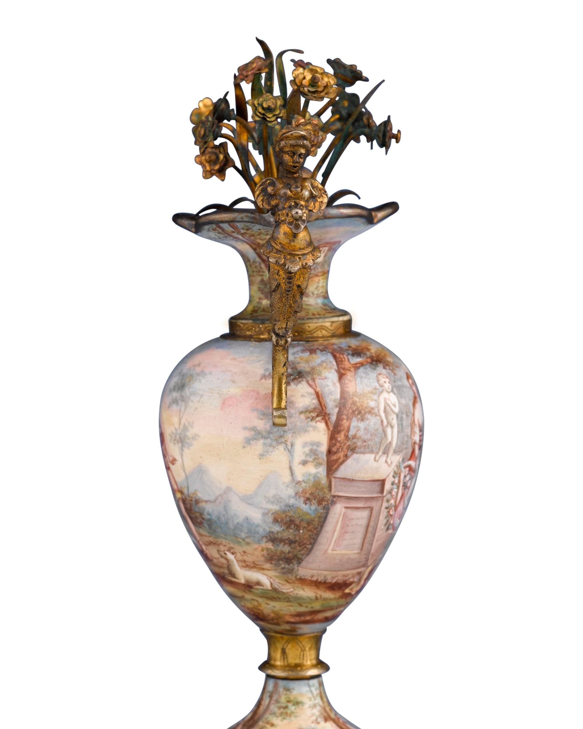 Classical Greek Viennese Silver-Gilt and Enamel Vase