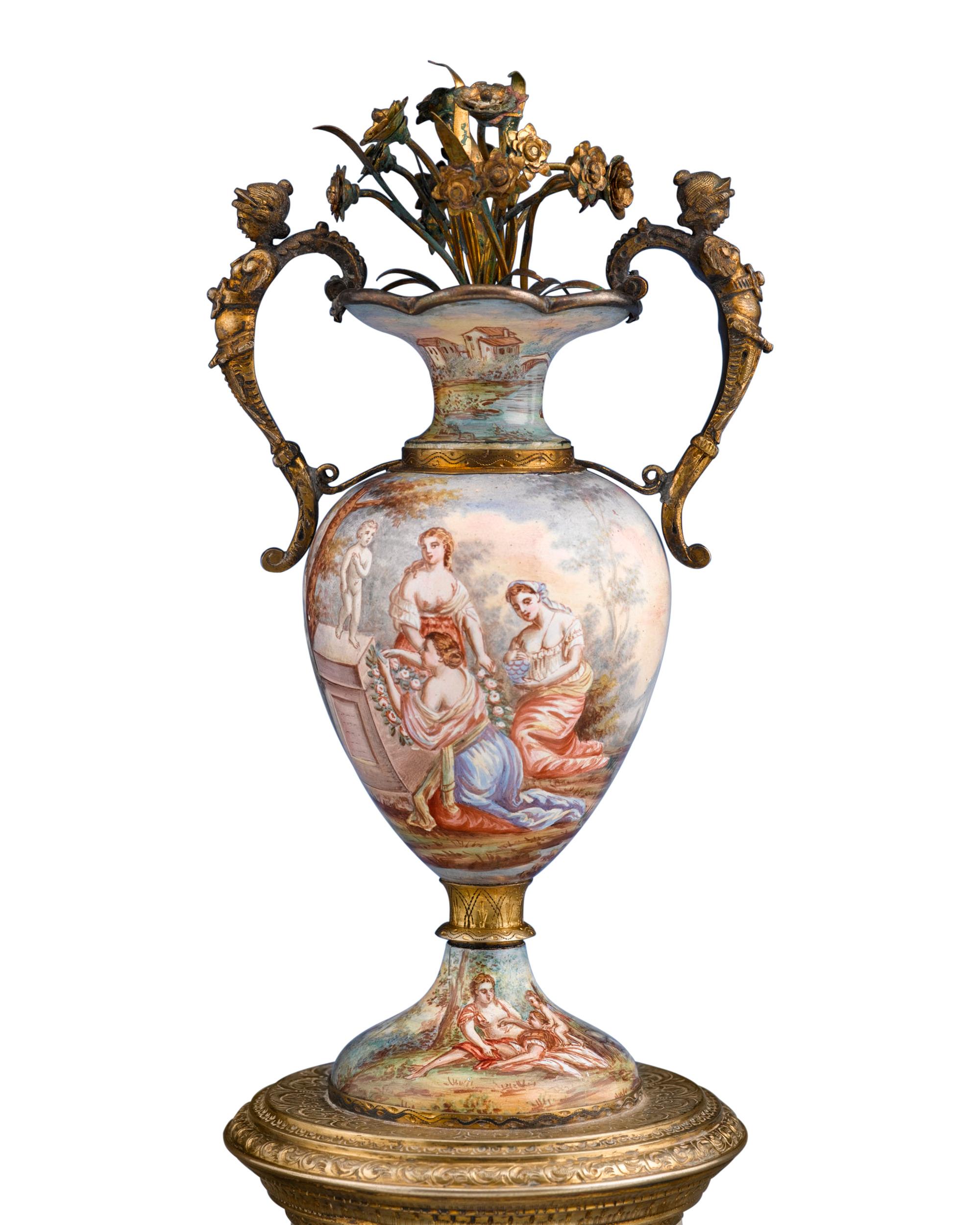 Austrian Viennese Silver-Gilt and Enamel Vase