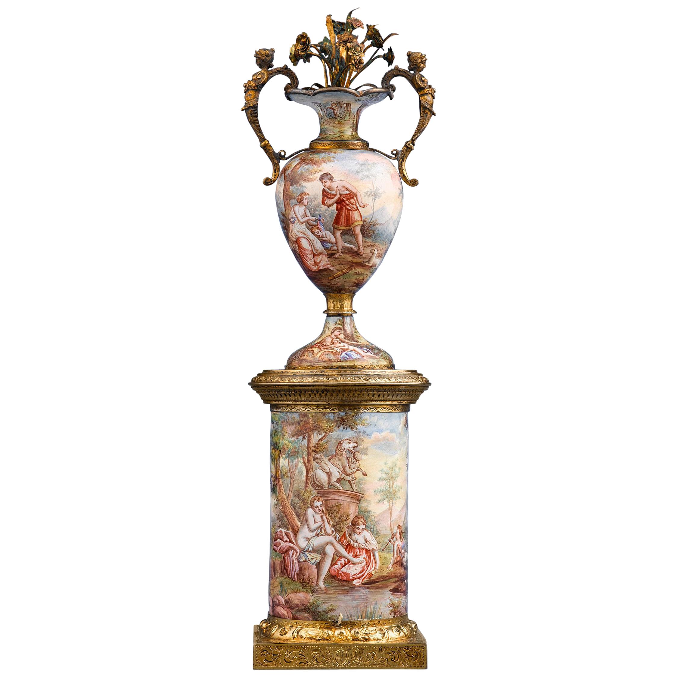 Viennese Silver-Gilt and Enamel Vase