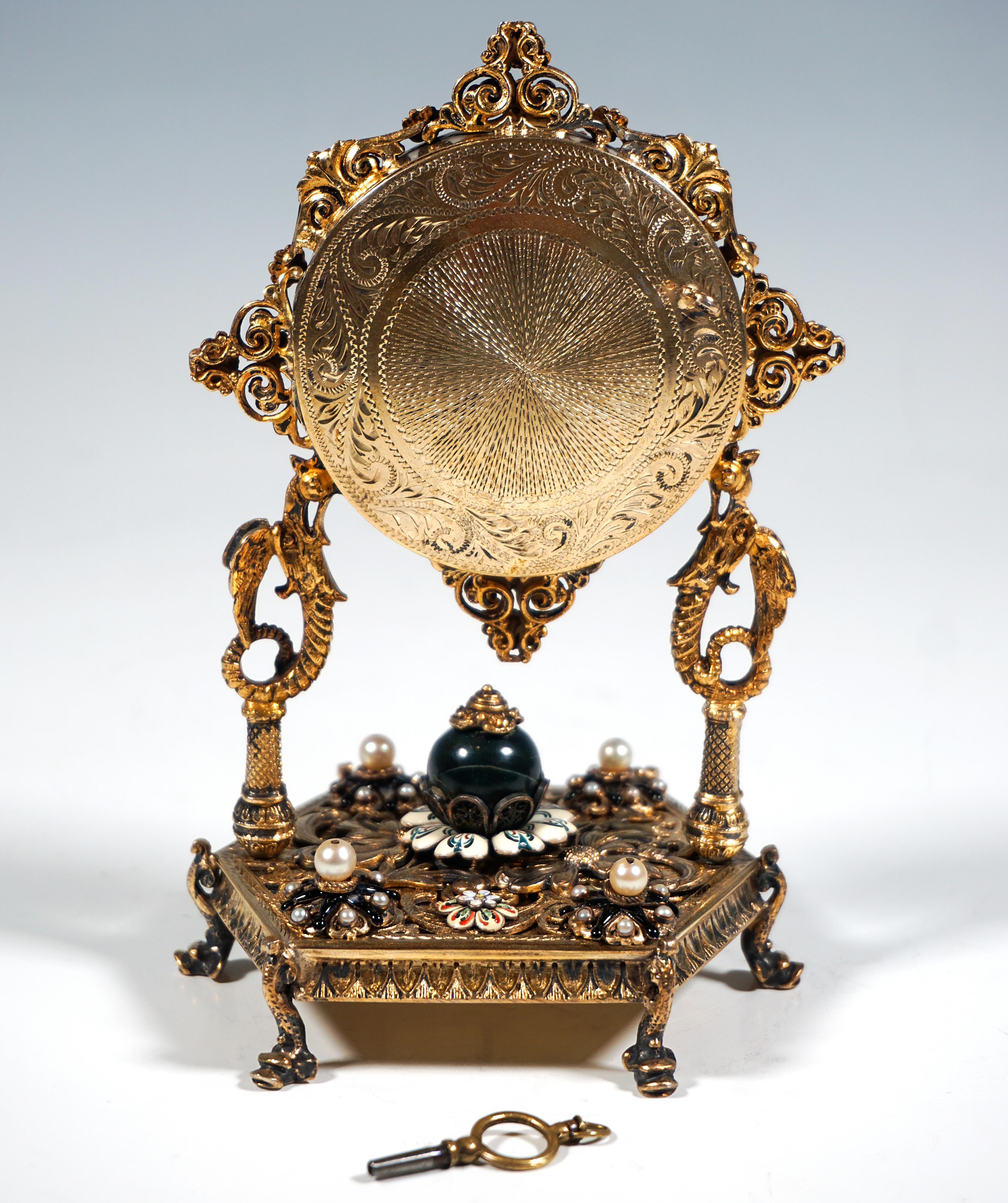 Reloj de Esplendor del Historicismo Vienés de Plata Dorada con Turquesas y Perlas, c1880 Otro en venta