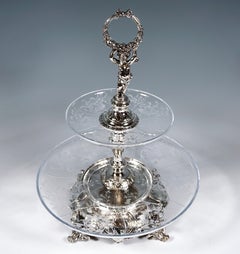 Tavolo Étagère viennese in argento e vetro Art Nouveau di Würbel & Czokally, ca. 1900