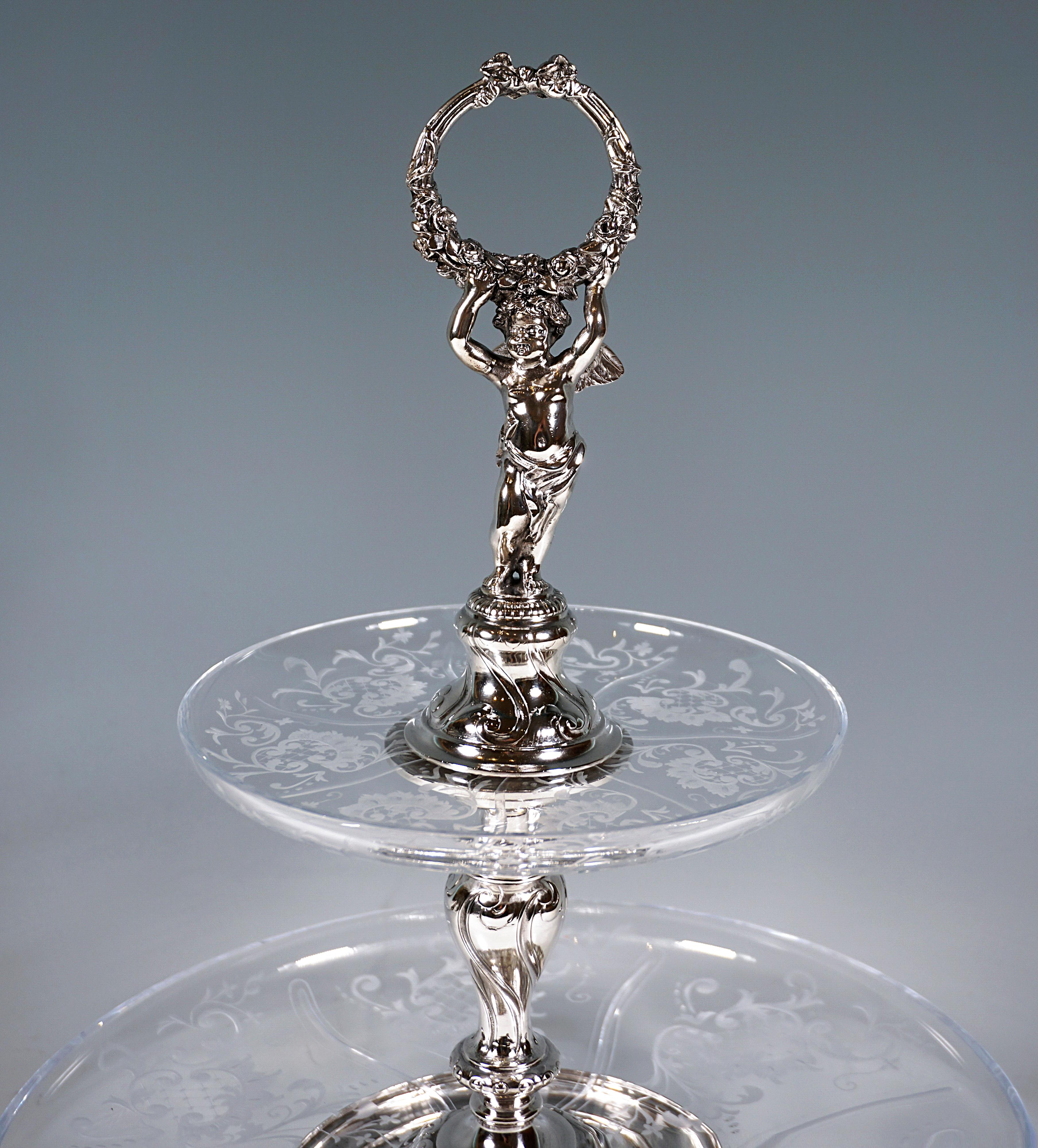 Austrian Viennese Silver & Glass Art Nouveau Table Étagère by Würbel & Szokally, Ca. 1900 For Sale