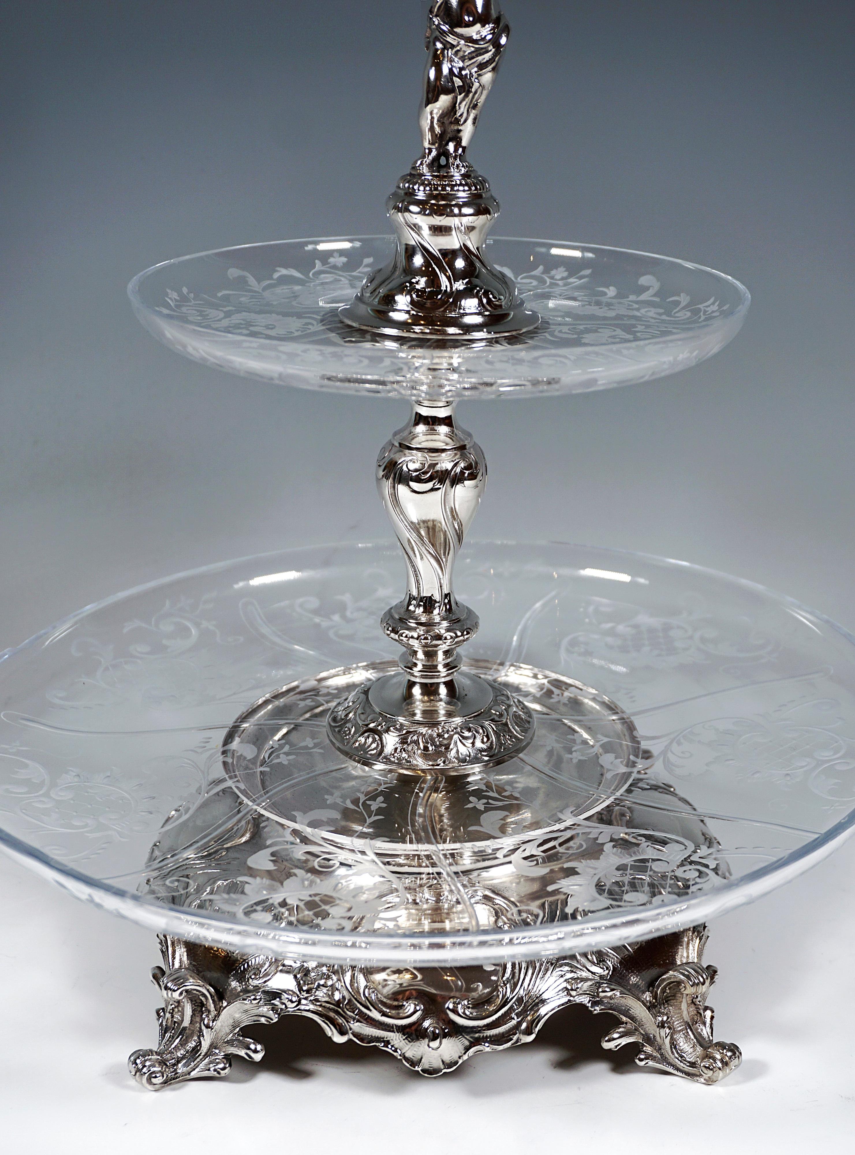 Hand-Crafted Viennese Silver & Glass Art Nouveau Table Étagère by Würbel & Szokally, Ca. 1900 For Sale