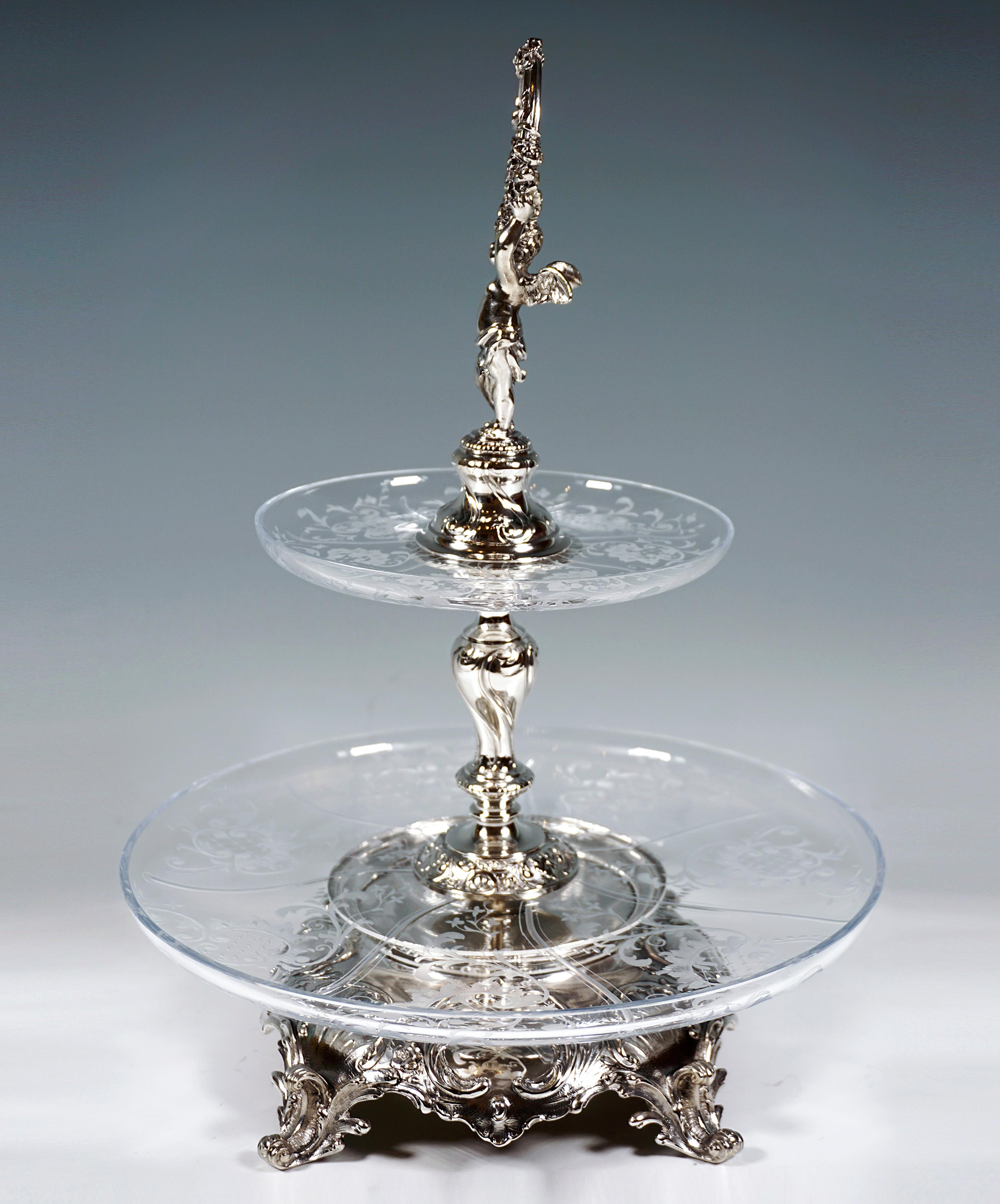 Viennese Silver & Glass Art Nouveau Table Étagère by Würbel & Szokally, Ca. 1900 In Good Condition For Sale In Vienna, AT