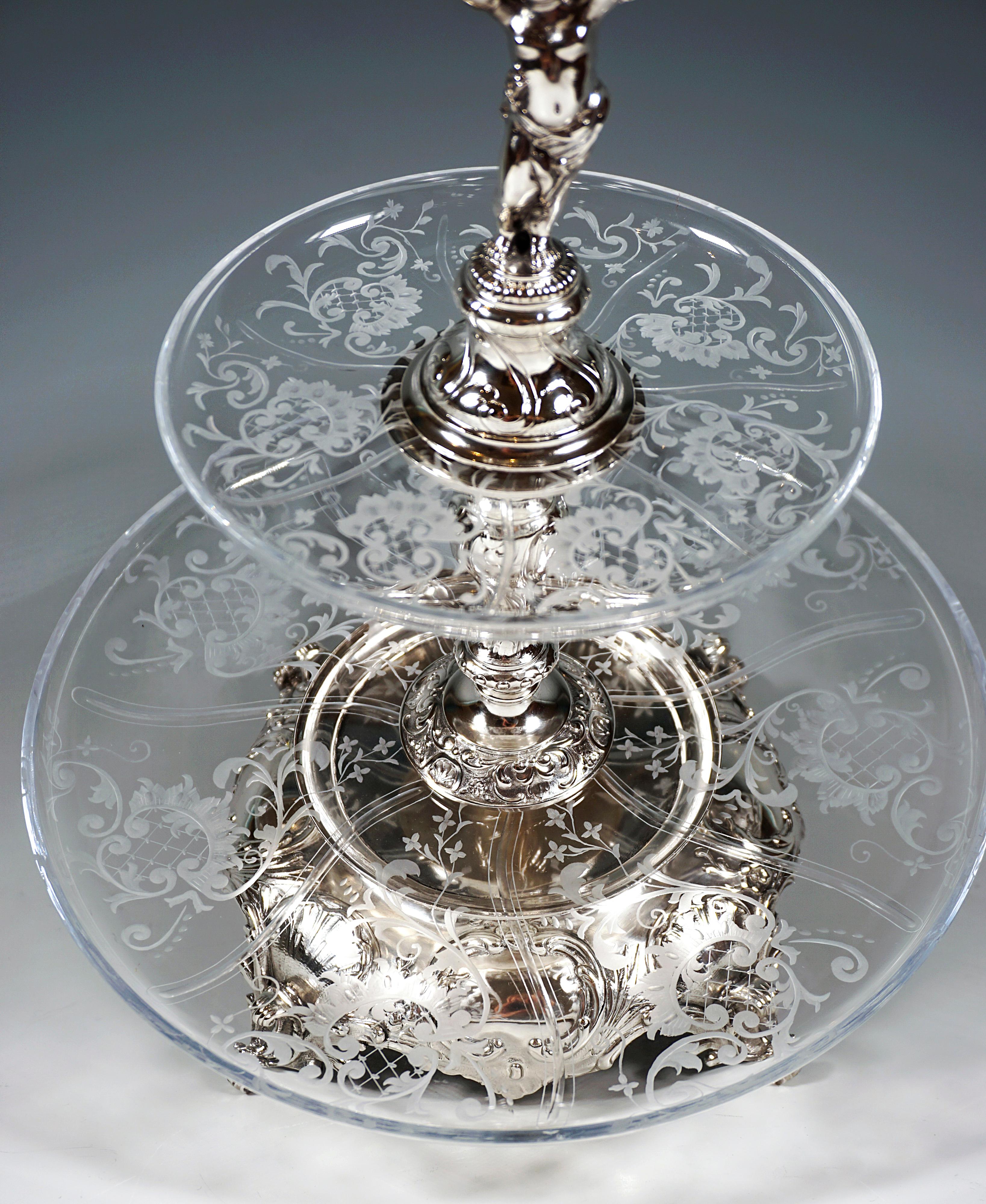 Early 20th Century Viennese Silver & Glass Art Nouveau Table Étagère by Würbel & Szokally, Ca. 1900 For Sale