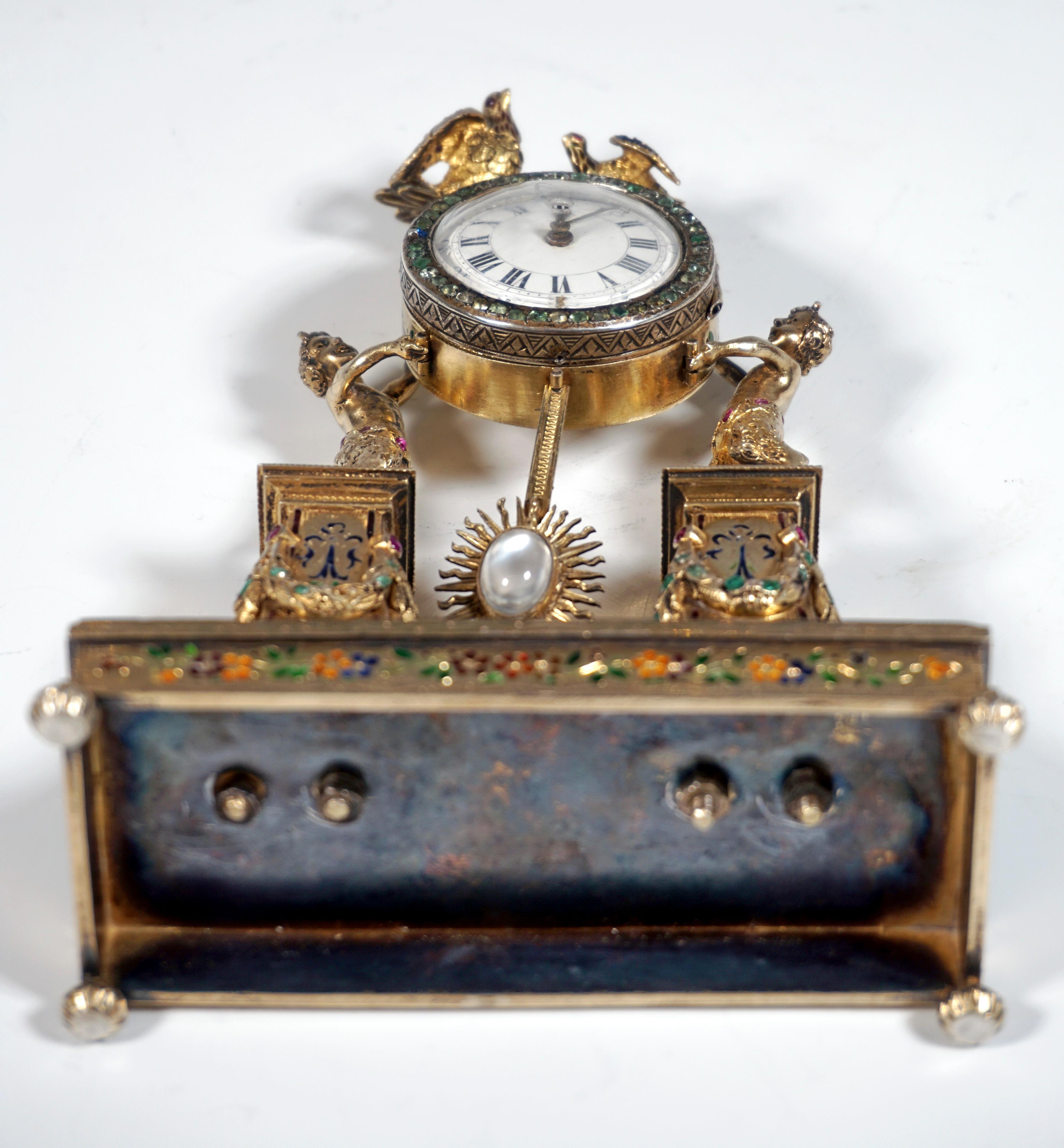 Viennese Silver Historicism Splendour Clock with Enamel And Gemstones, Ca 1880 3