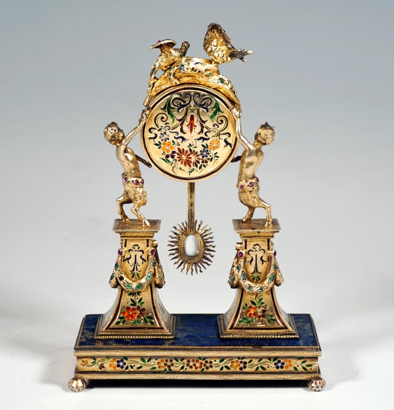 Other Viennese Silver Historicism Splendour Clock with Enamel And Gemstones, Ca 1880