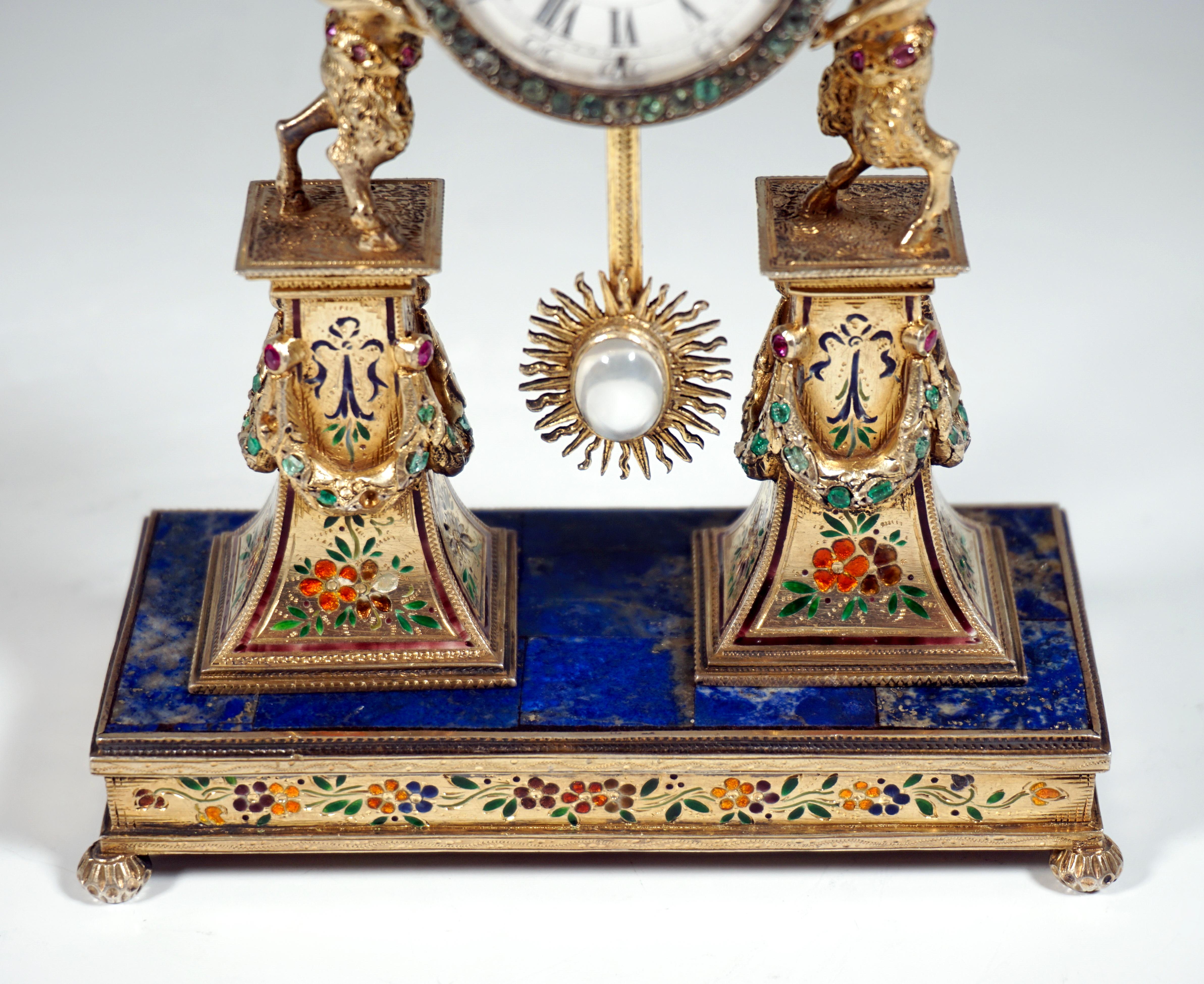 Viennese Silver Historicism Splendour Clock with Enamel And Gemstones, Ca 1880 In Good Condition In Vienna, AT