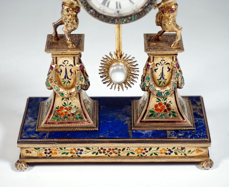 Viennese Silver Historicism Splendour Clock with Enamel And Gemstones, Ca 1880 In Good Condition In Vienna, AT