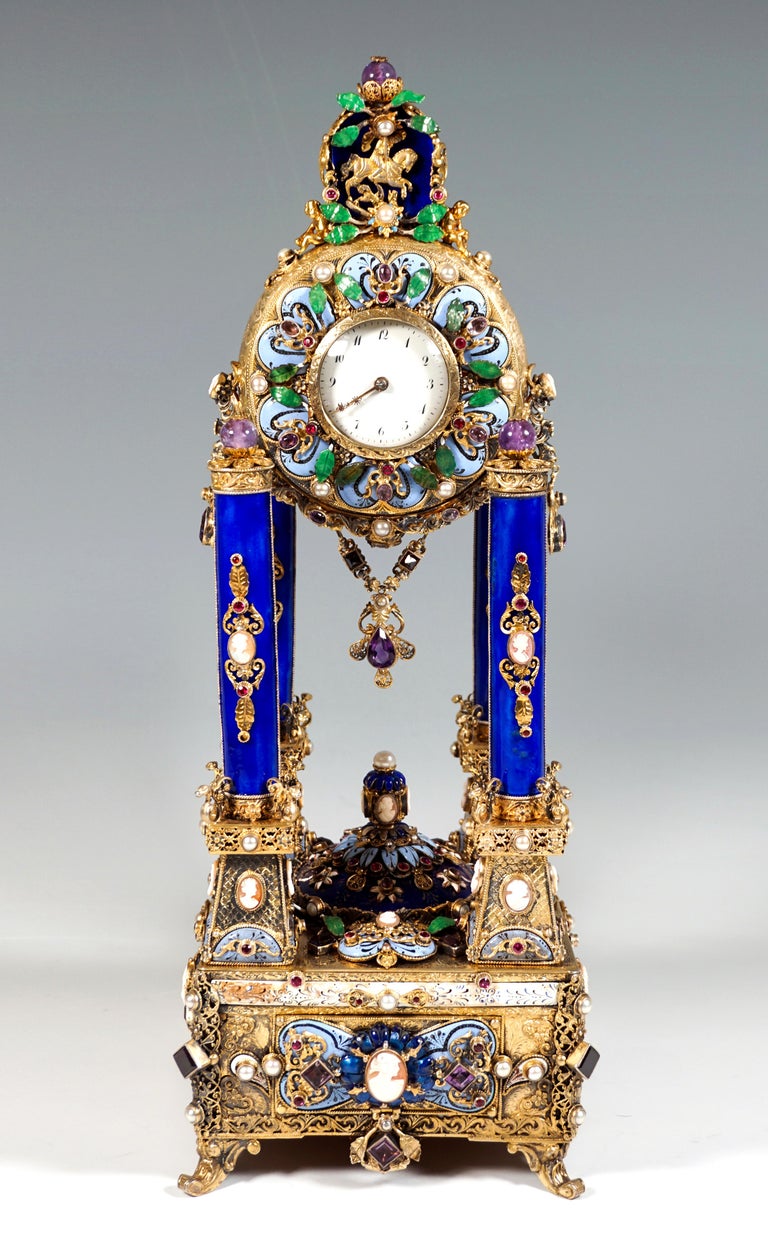 Viennese Silver Historicism Splendour Clock with Musical Movement, Around 1880 In Good Condition For Sale In Vienna, AT