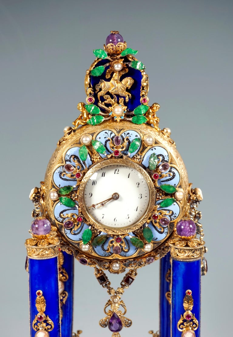 Late 19th Century Viennese Silver Historicism Splendour Clock with Musical Movement, Around 1880 For Sale