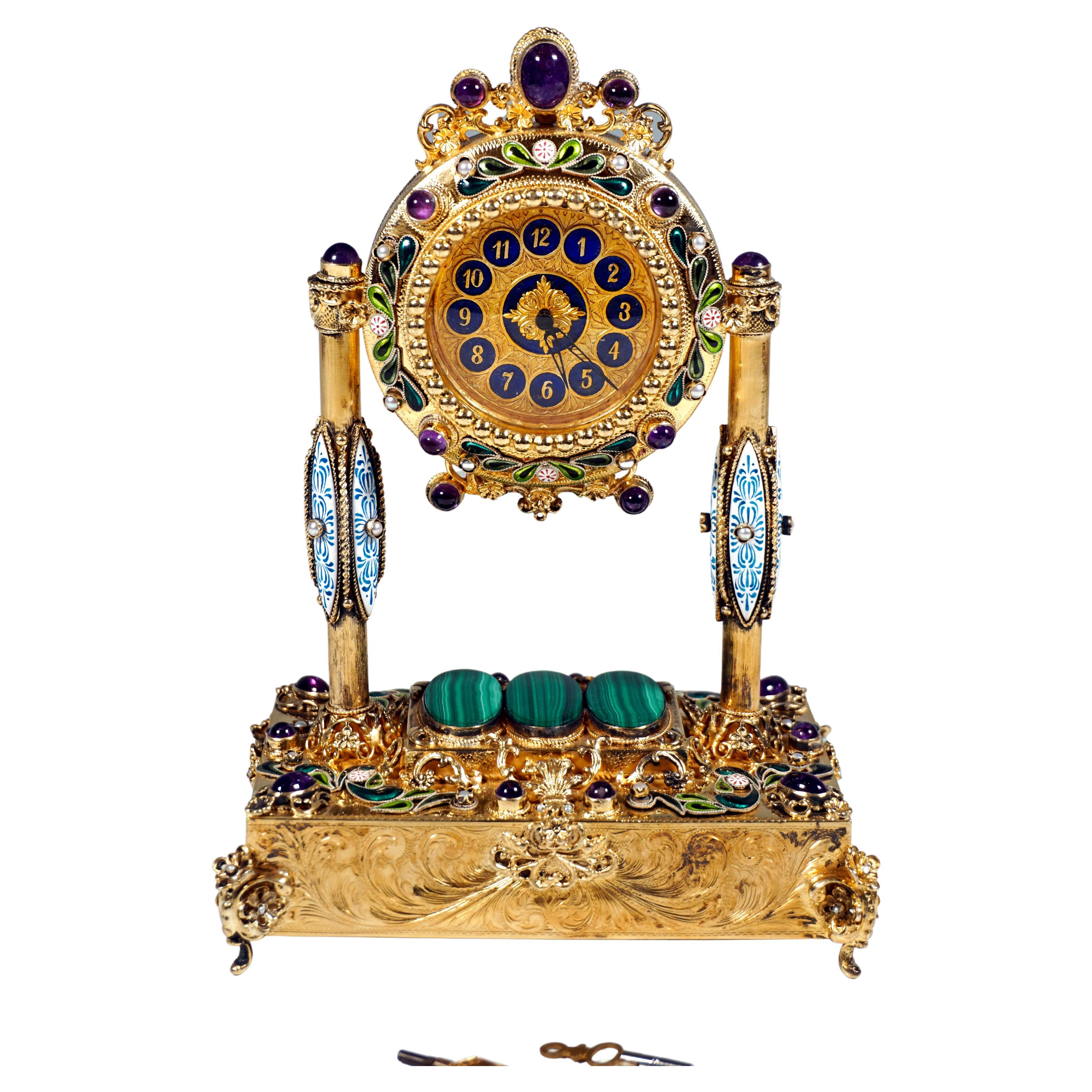 Viennese Silver Historicism Splendour Clock With Musical Movement, Around 1880