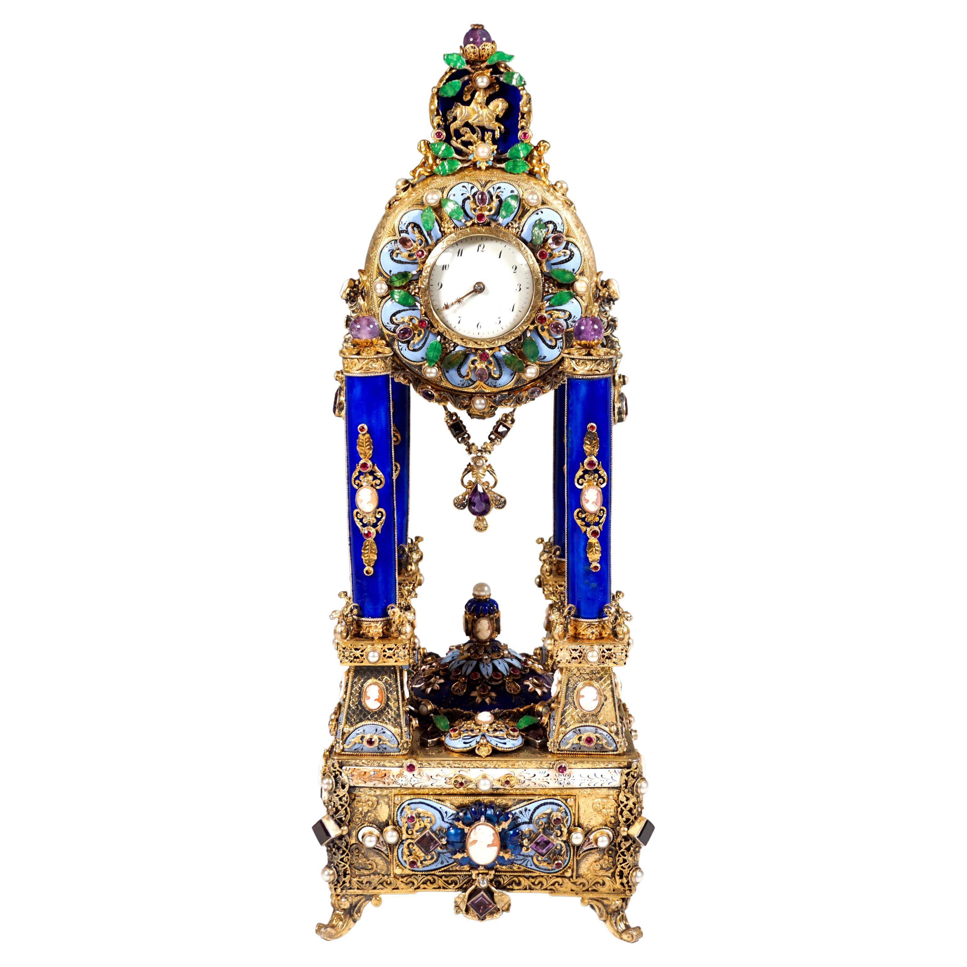 Viennese Silver Historicism Splendour Clock with Musical Movement, Around 1880 For Sale
