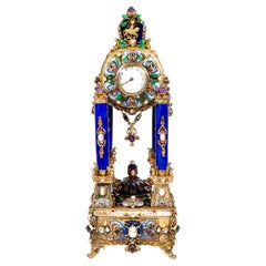 Viennese Silver Historicism Splendour Clock with Musical Movement, Around 1880