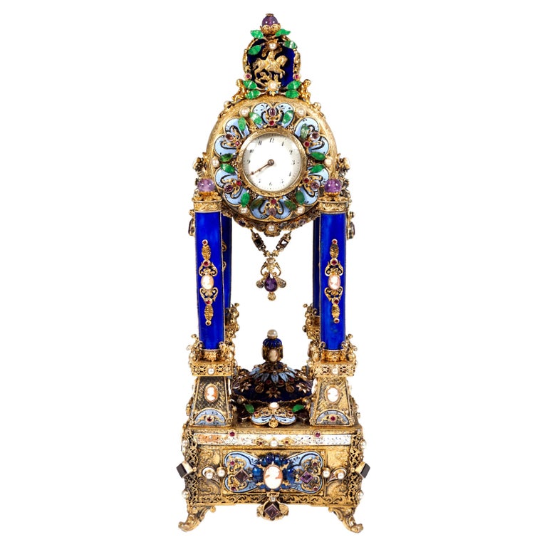 Viennese Silver Historicism Splendour Clock with Musical Movement, Around 1880 For Sale