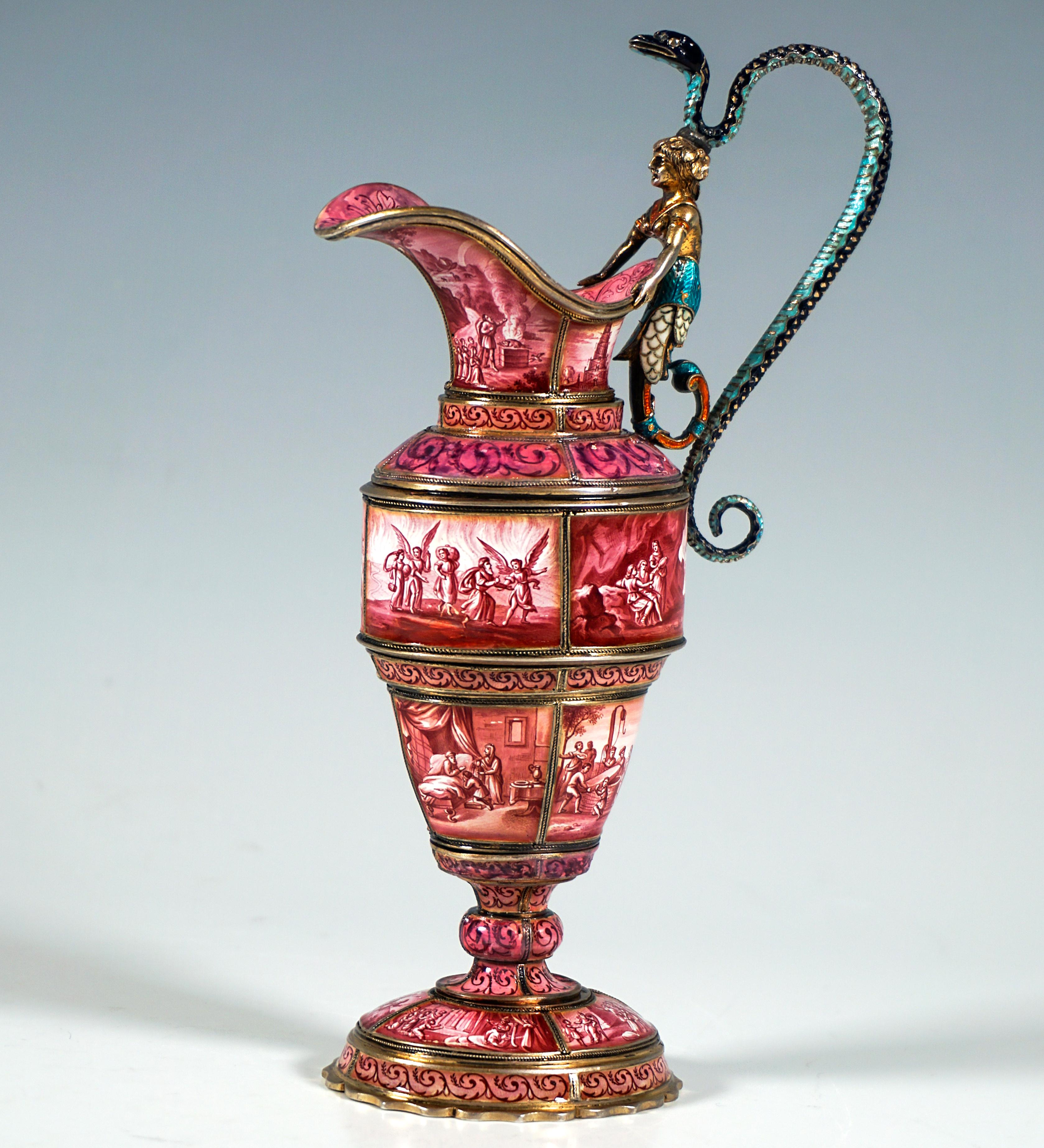 Austrian Viennese Silver Jug With Finest Enamel Painting, Hermann Boehm, Circa 1870 For Sale
