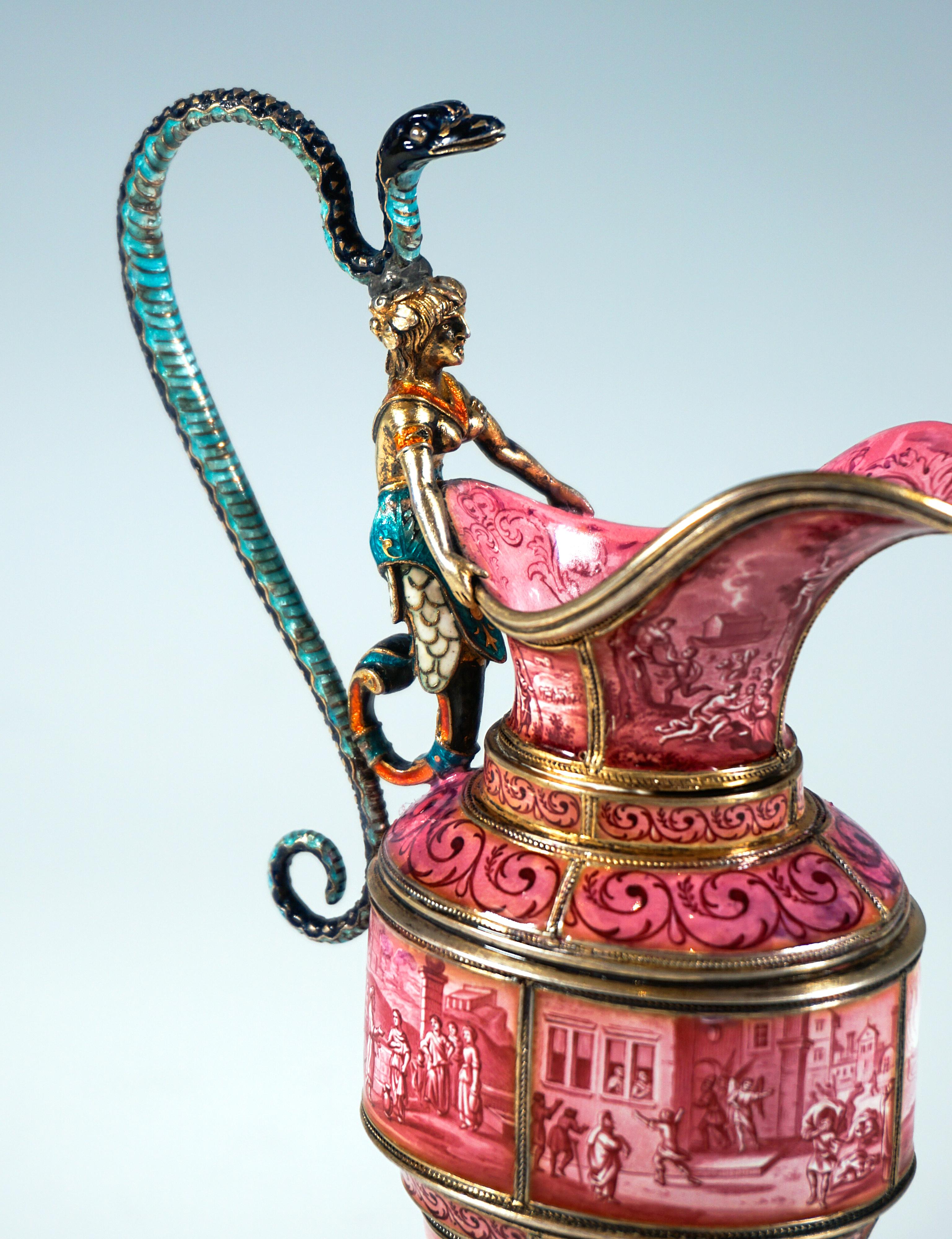 Viennese Silver Jug With Finest Enamel Painting, Hermann Boehm, Circa 1870 In Good Condition For Sale In Vienna, AT